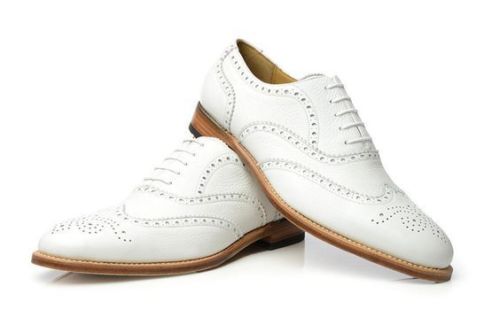 Handmade Men Two Tone Party Shoes Men White And Gray Leather brogue Shoes