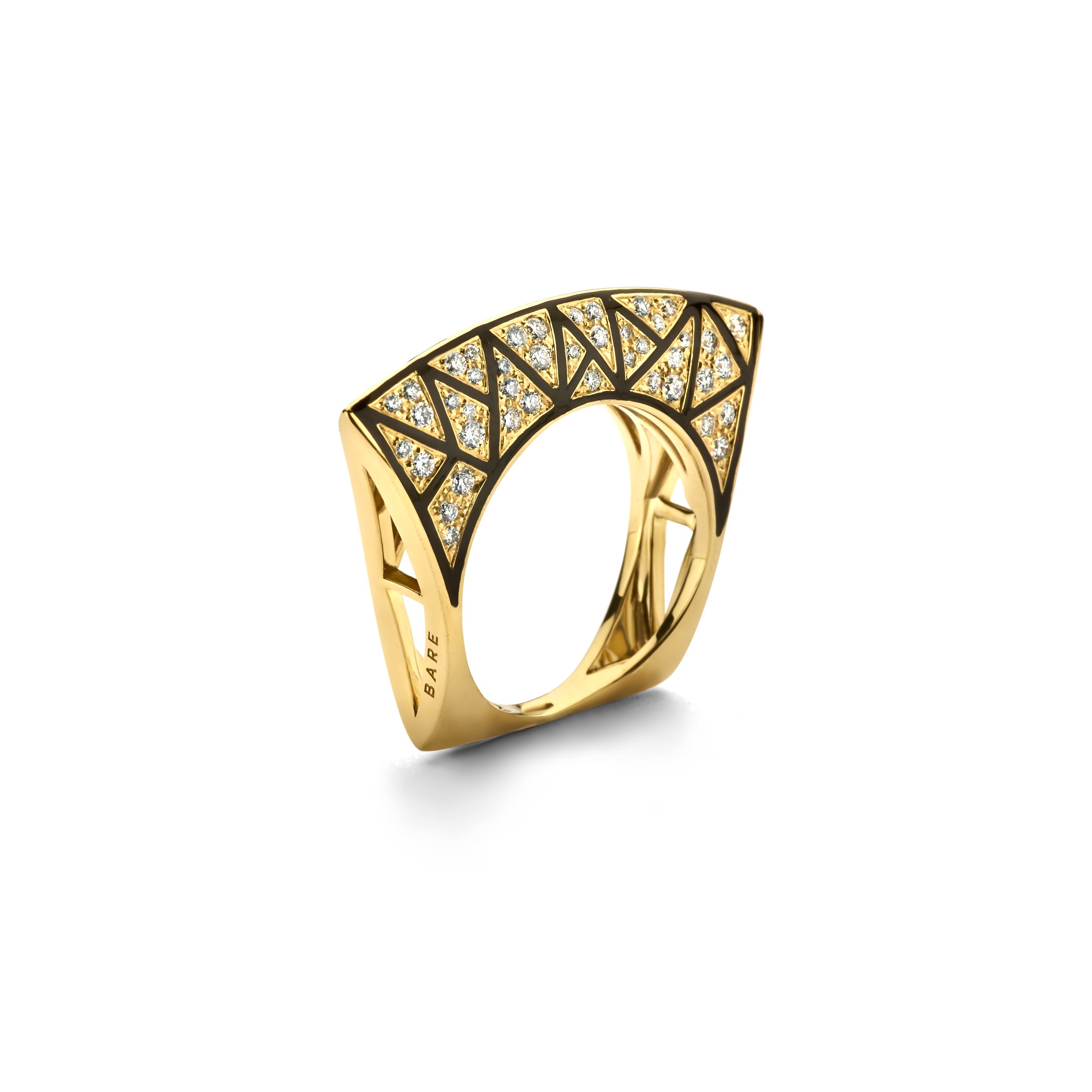 Sabbia Fine Jewelry - The Enameled Lotus Ring-yellow gold with green enamel  and diamonds