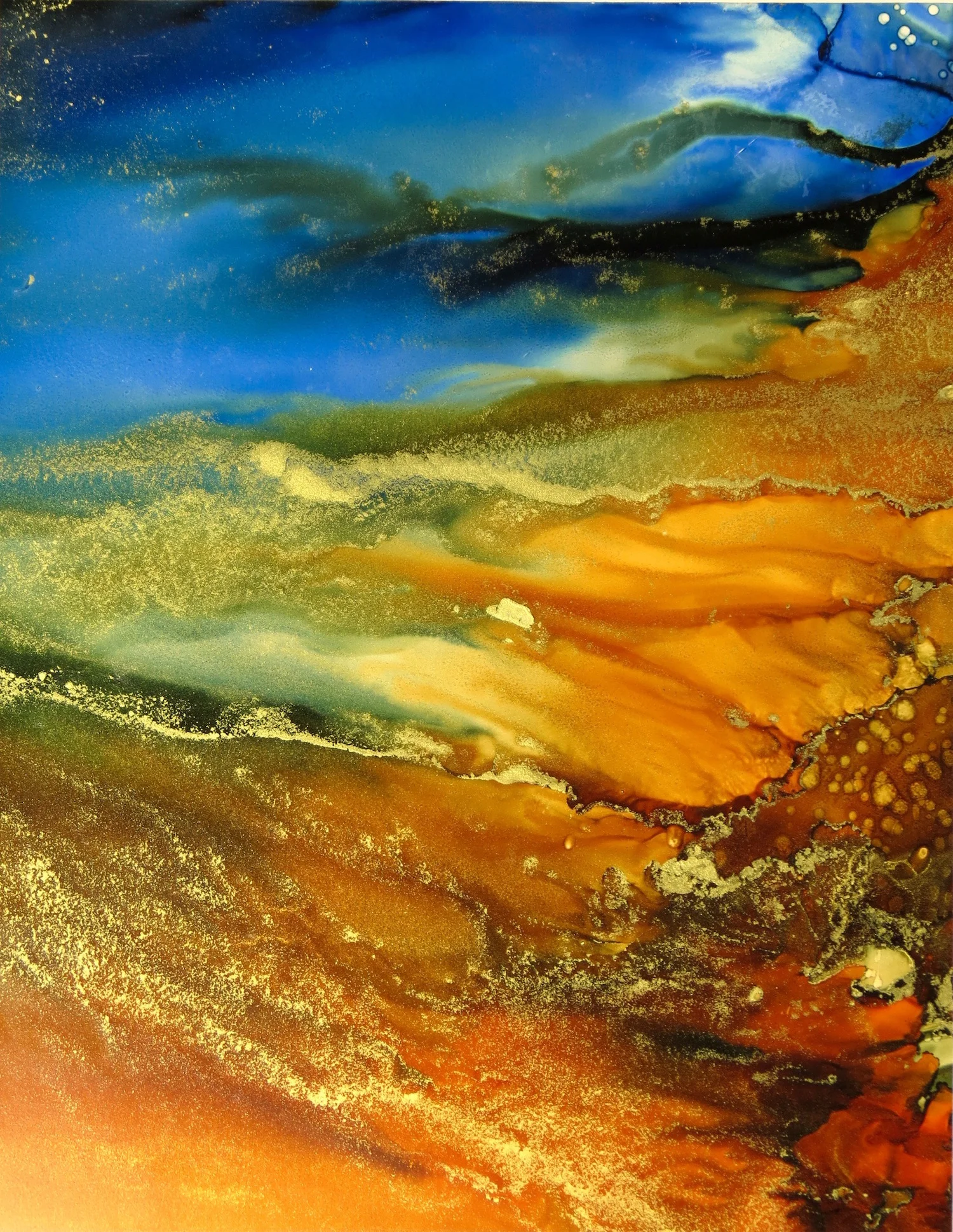 Orange Blue Gold Abstract Painting Deborah Spertus