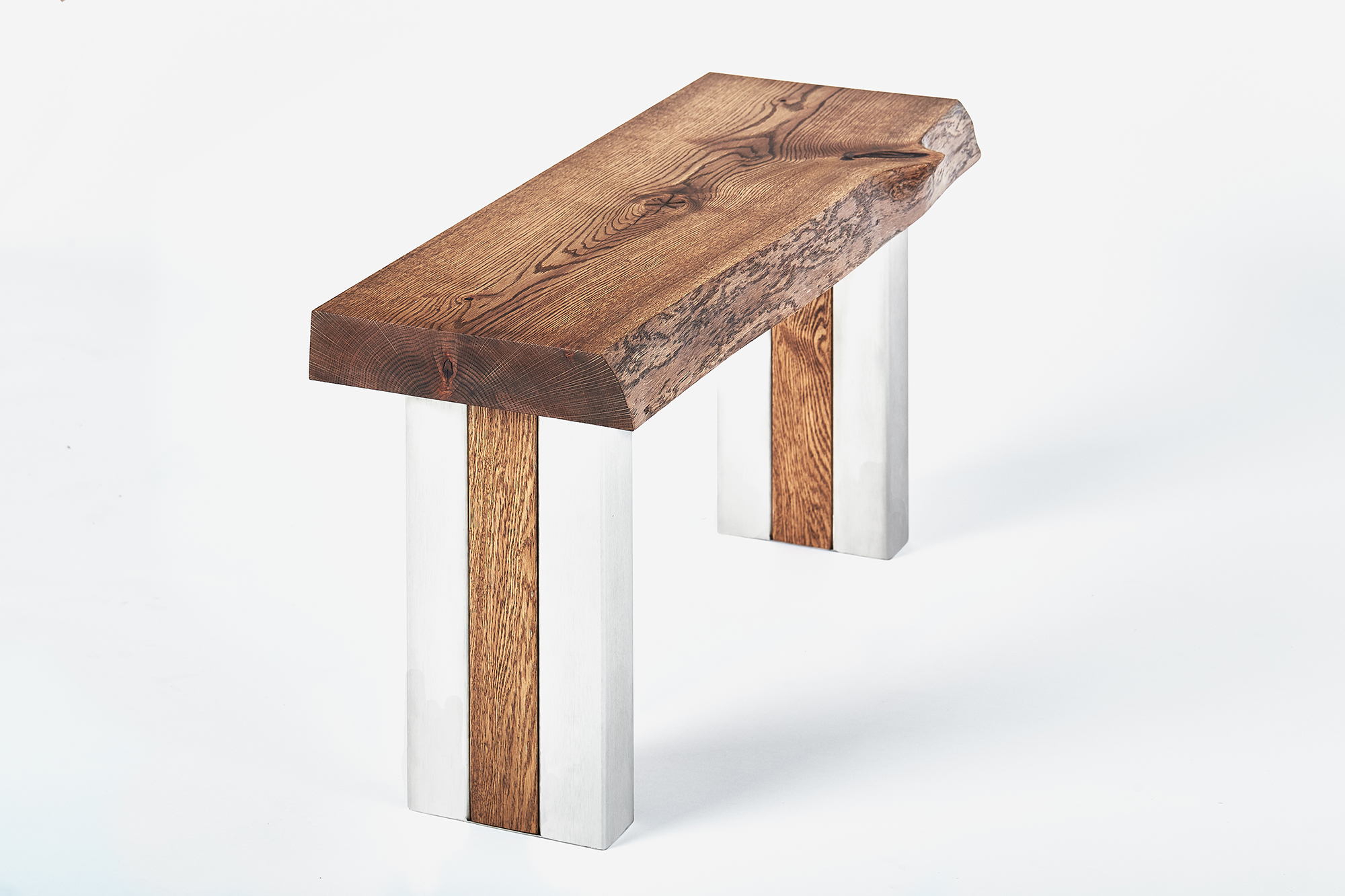 Live Edge Oak Bench With Stainless Steel Legs Living Edge