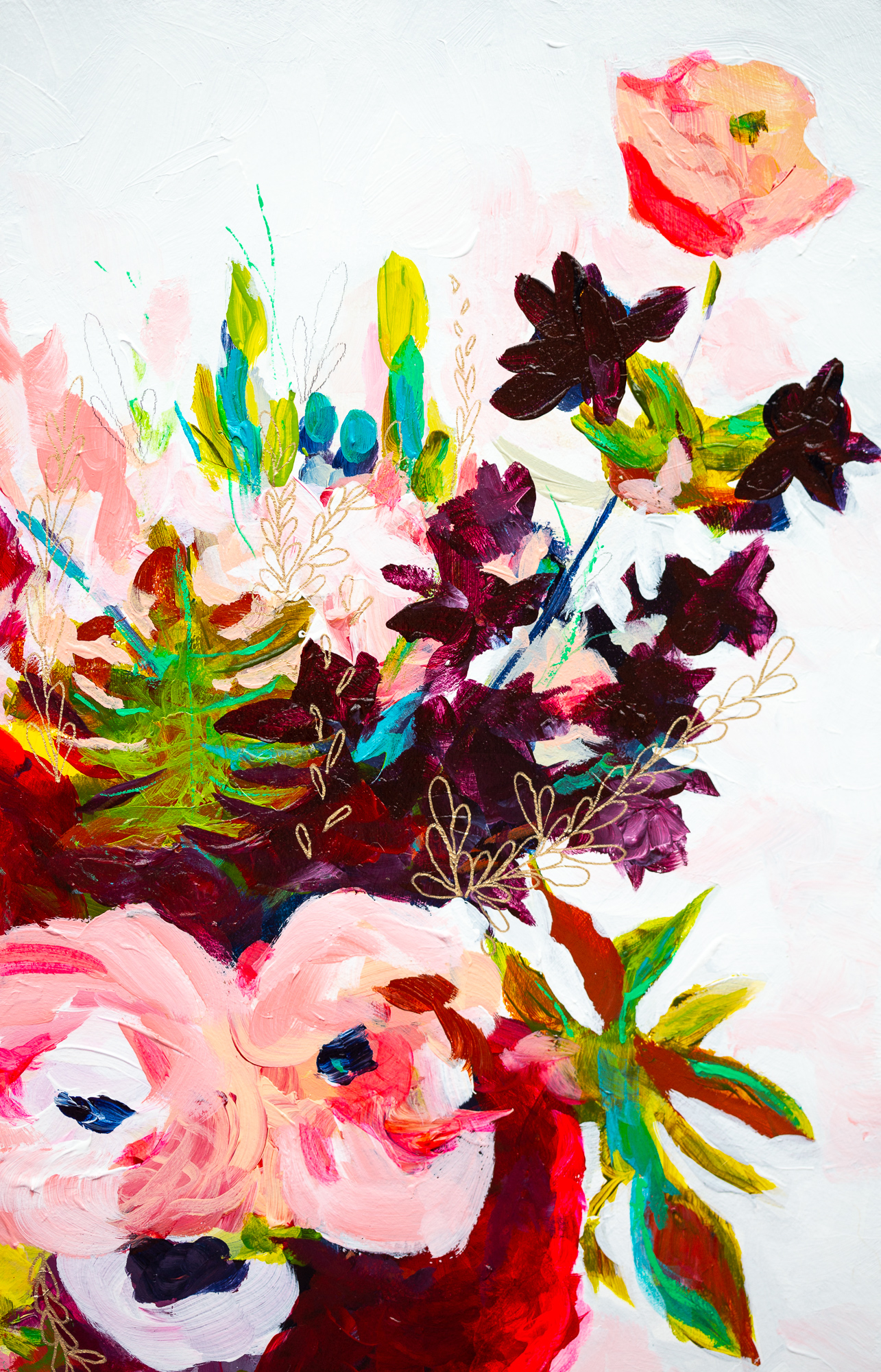Side Of Joy 11x14 Bright Abstract Floral Painting Megan Carty Art