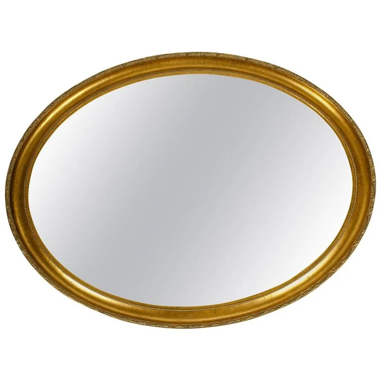 Mid 20th Century Wood Frame Oval Hanging Mirror La Maison Mid 20th Century Wood Frame Oval