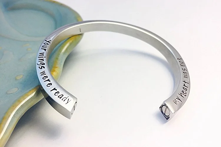 Rose Gold Stainless Steel ~ Cremation Urn Cuff Bracelet ~ Your wings were ready ~ my heart was not