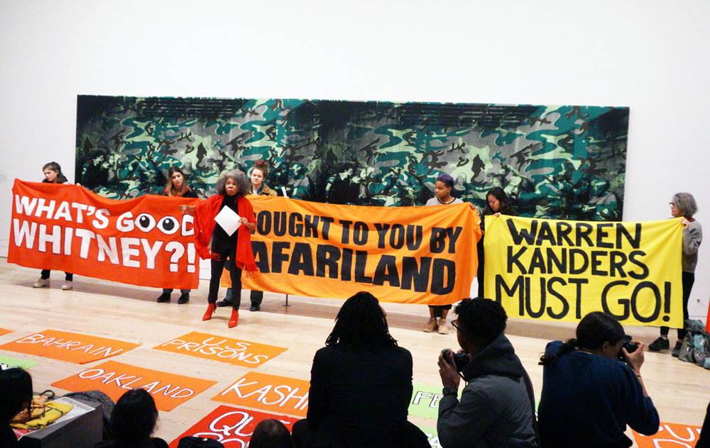 Image of Whitney protests via ARTNews.