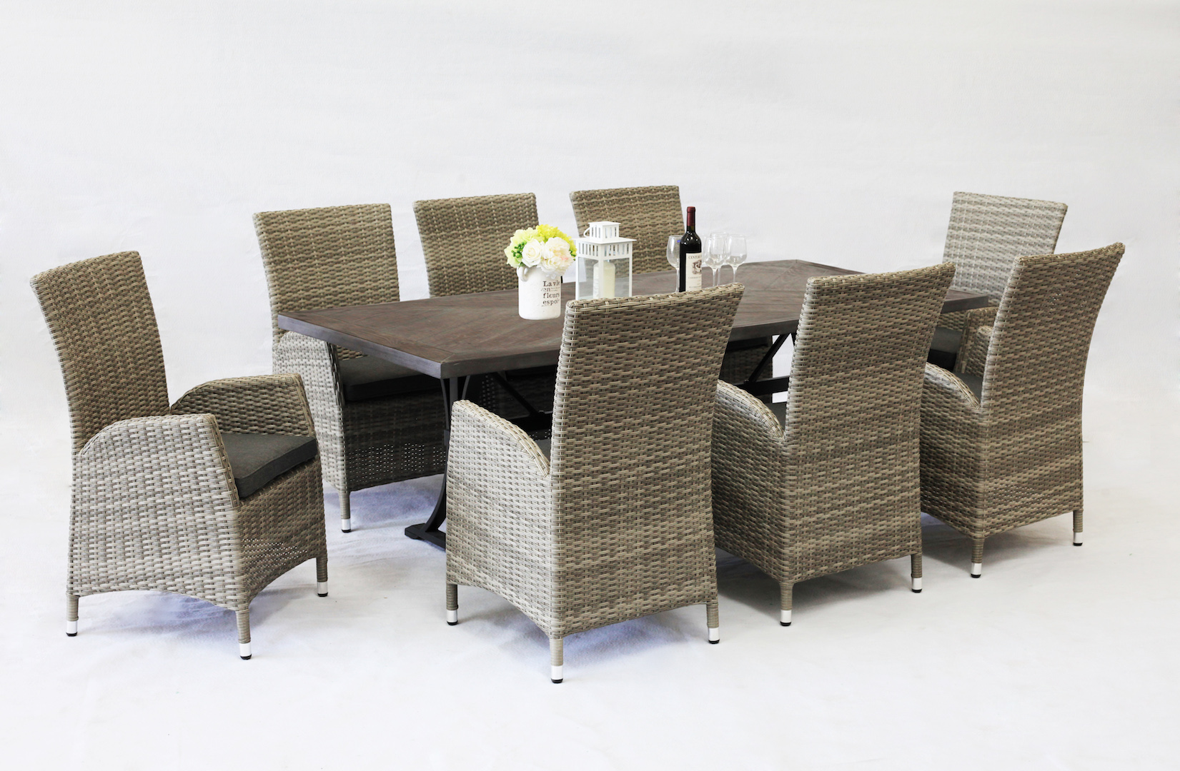 Sorrento 9 Piece Wicker Outdoor High Back Dining Setting Sunlong