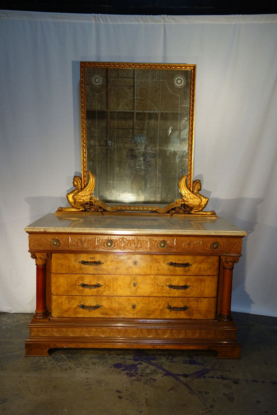 Antique Italian Empire Style Dresser With Mirror Ca 1905