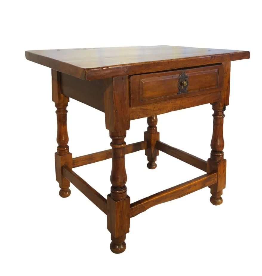 17th Century Style Italian Rustic Farmhouse Walnut Side Table 1
