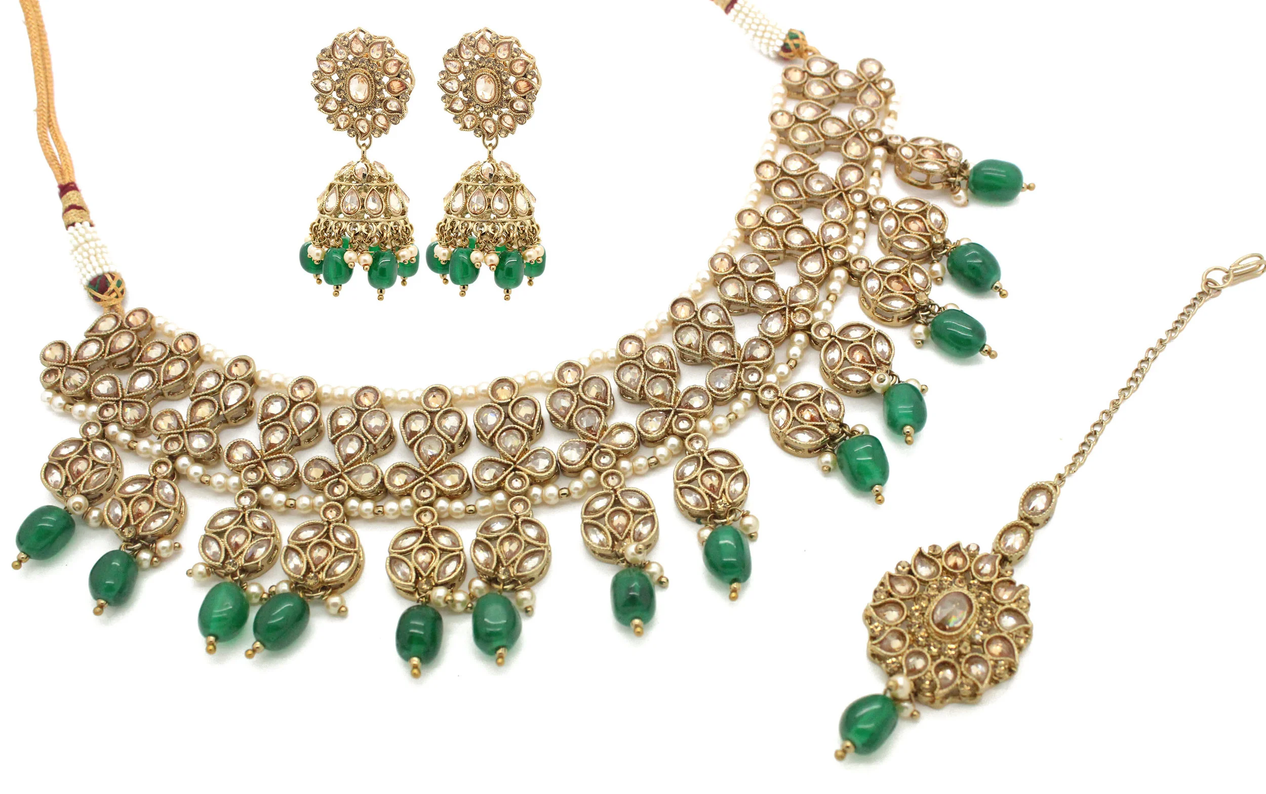 Antique Gold Green Flexible Kundan 