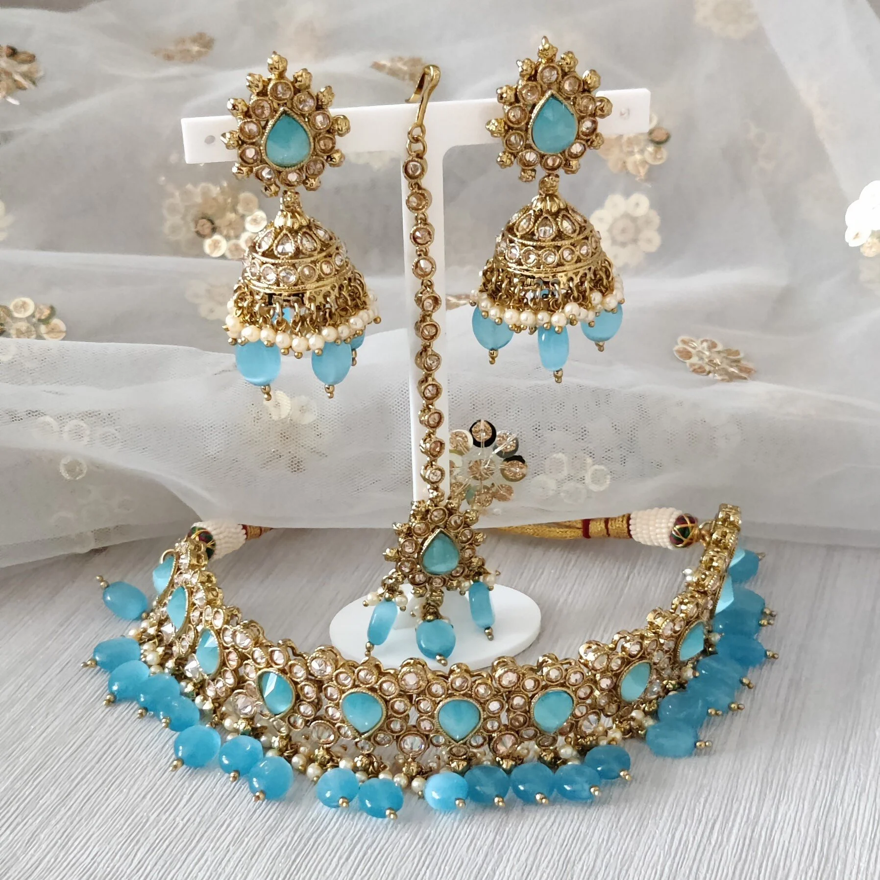 Blue Antique Gold Indian Asian Choker 