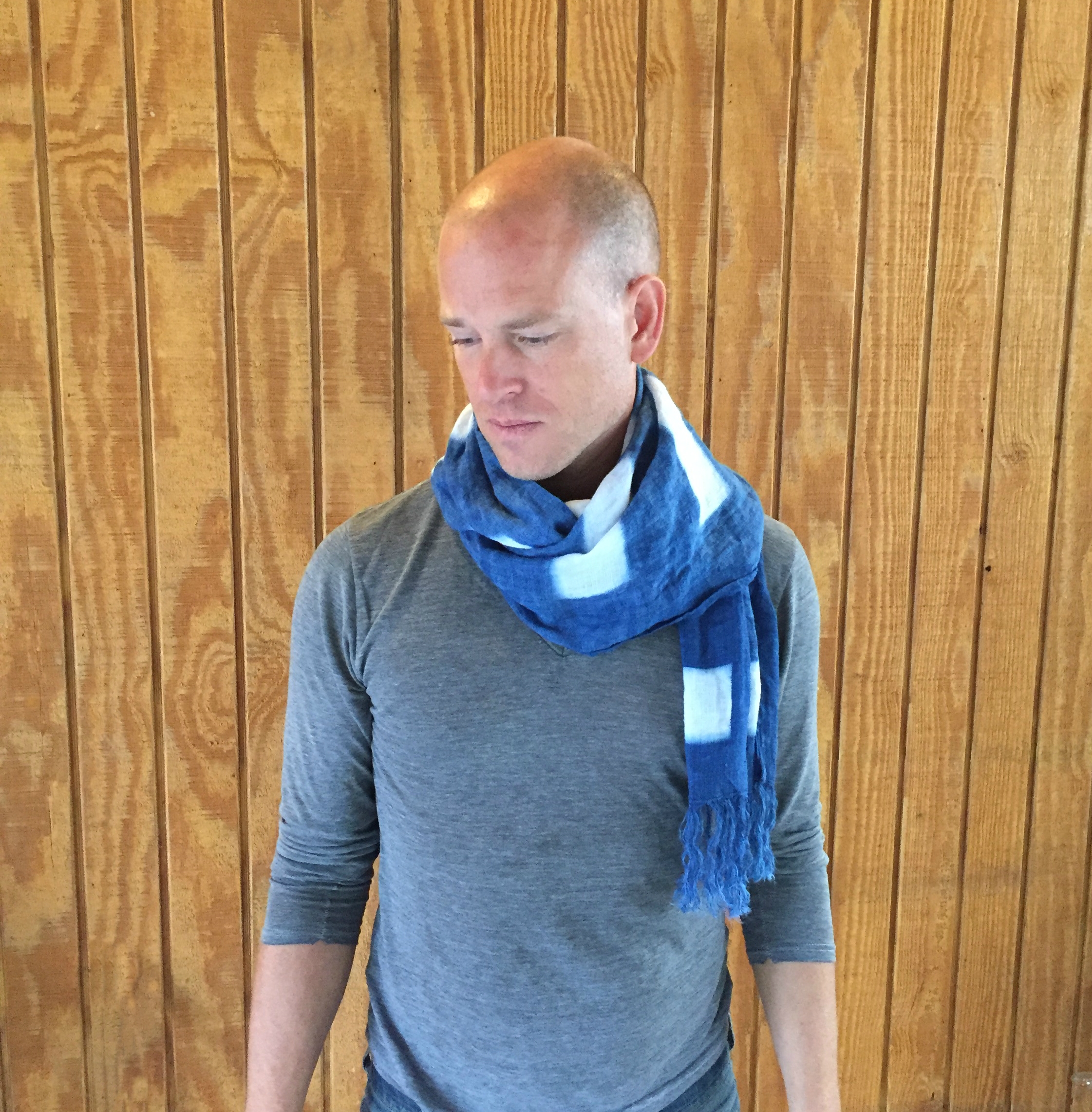 indigo linen scarf
