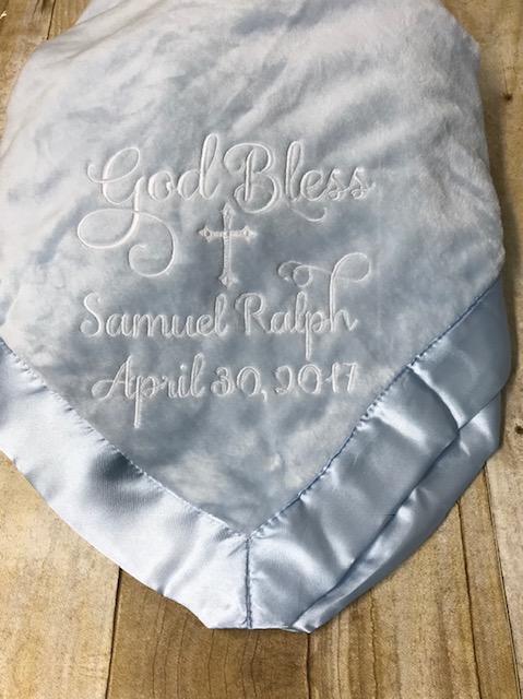 BLUE Personalised Baby Birth Record Embroidered Microfleece Blanket