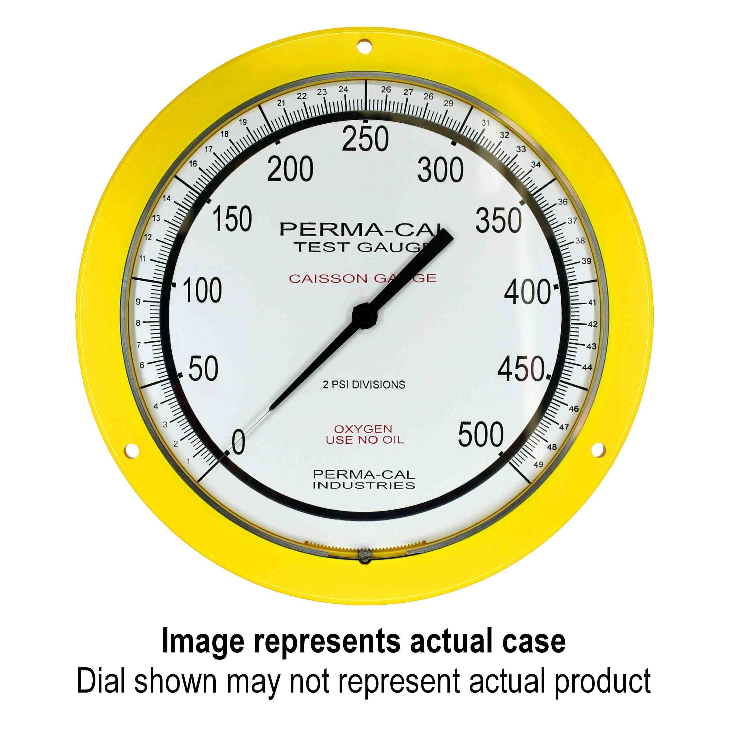 caisson gauge 350 1200 msw fsw 8 5 dial front flange yellow perma cal pressure gauges