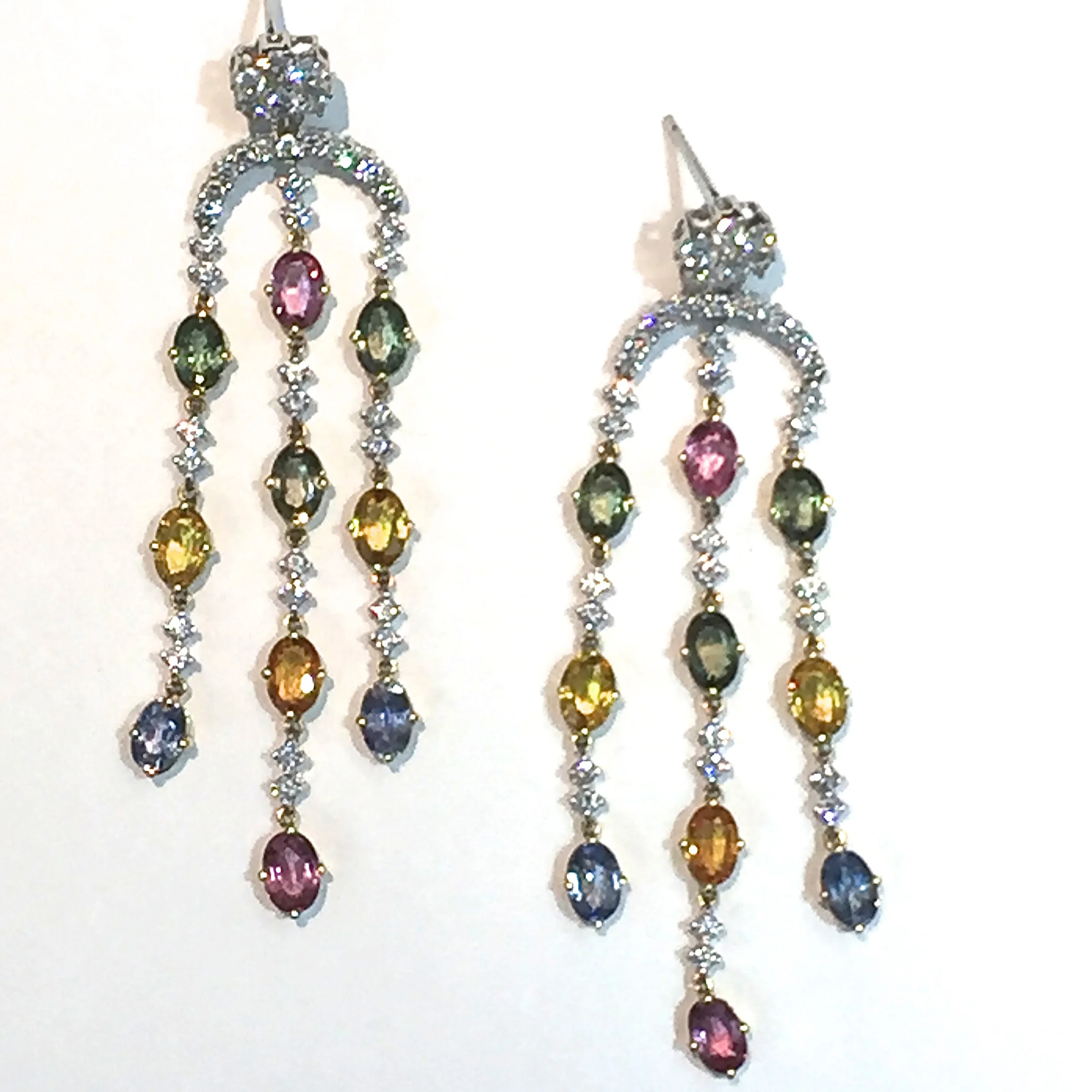 Multi Colored Sapphire And Diamond Chandelier Earrings Sheryl Jones