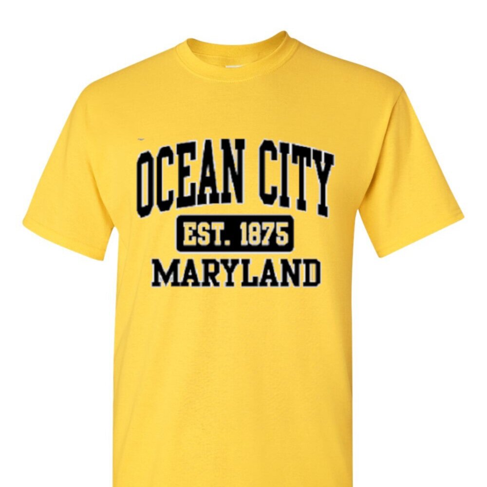 OCEAN CITY MARYLAND EST. BLACK LETTERING T-SHIRT — T-Shirt Factory: Shop Printed T-Shirts, Sweatshirts