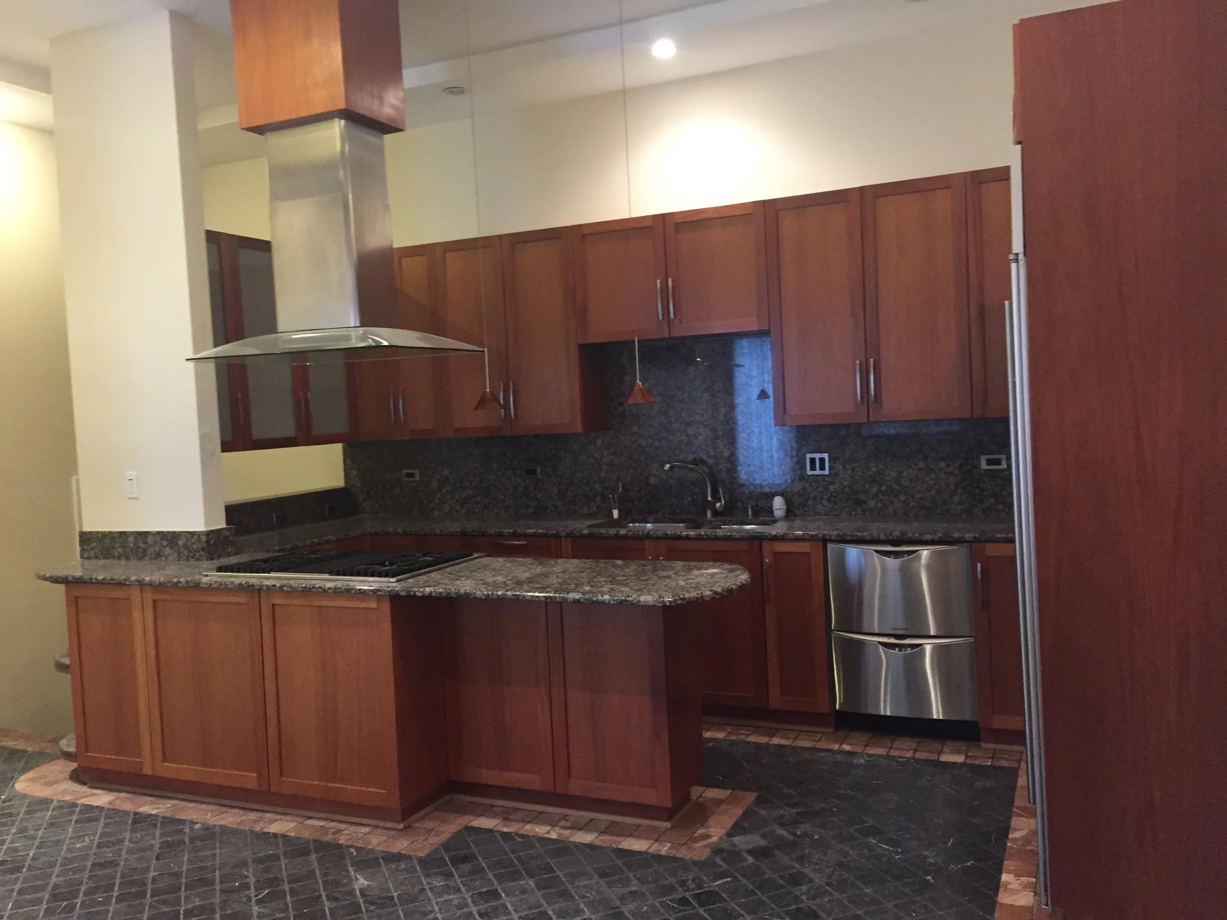 Shaker Glass Dark Brown Wood Kitchen Cabinets Thermador Bosch