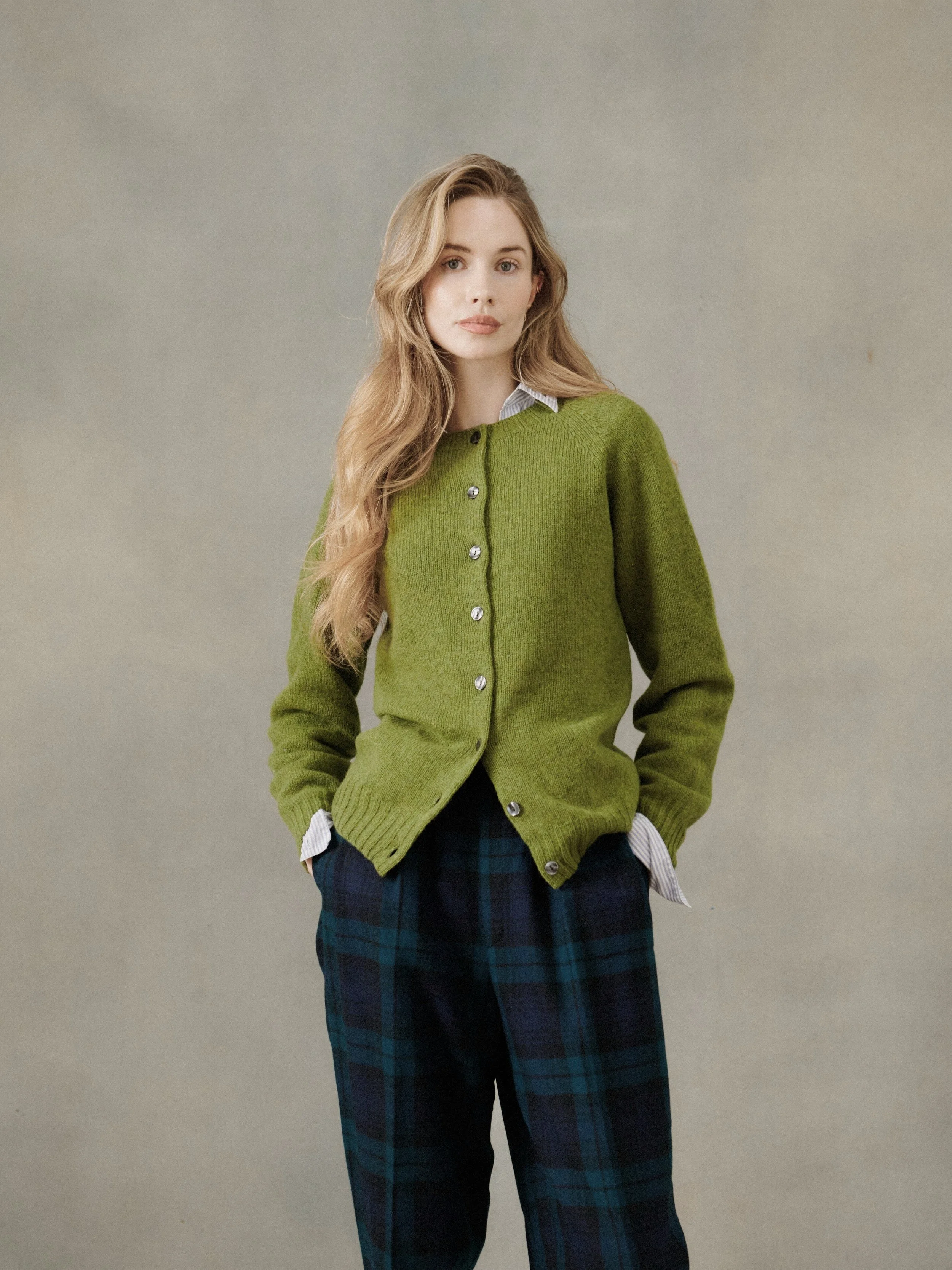 【送料無料・BEAMS BOY】Shetland Cardigan Green