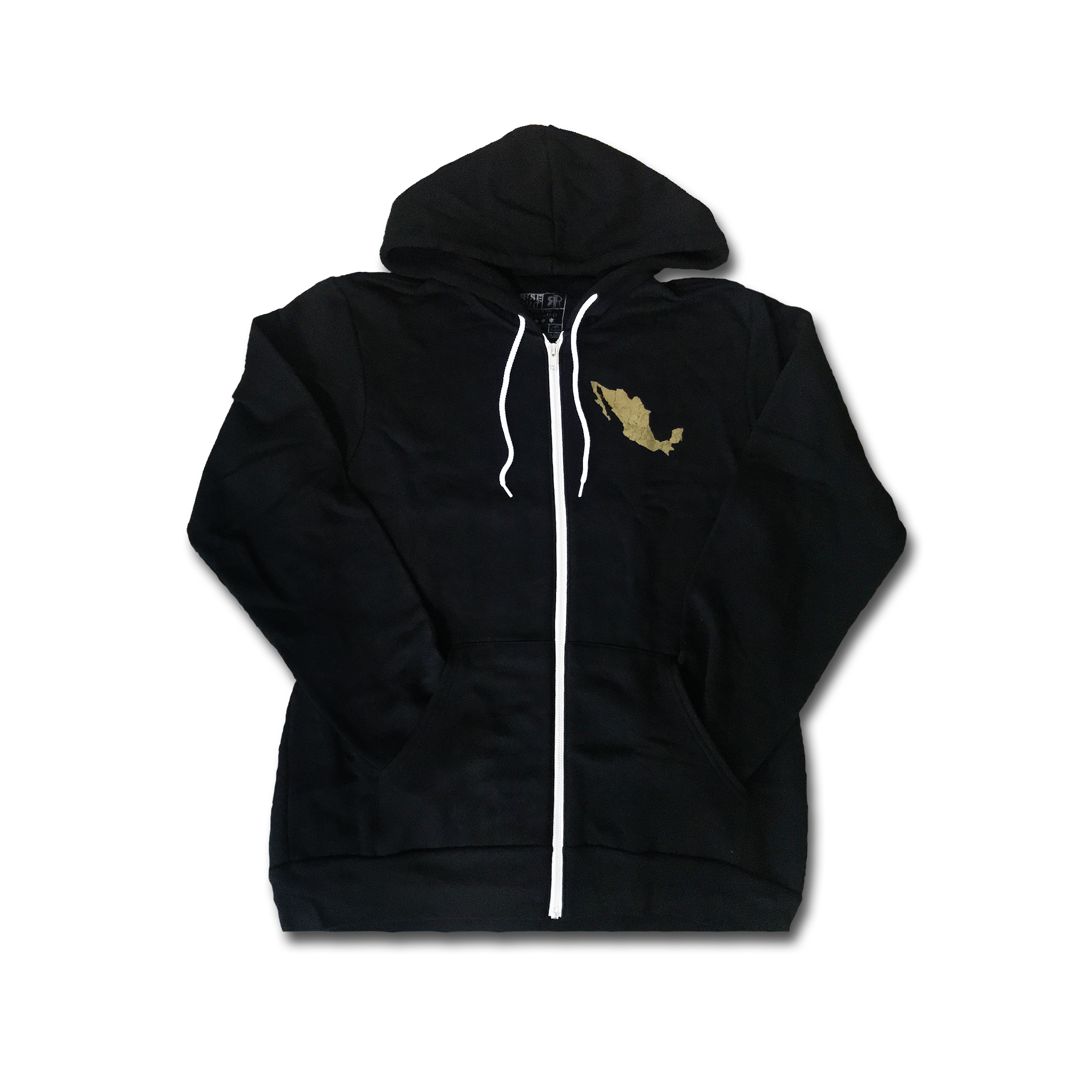 grey zip up hoodie with white strings