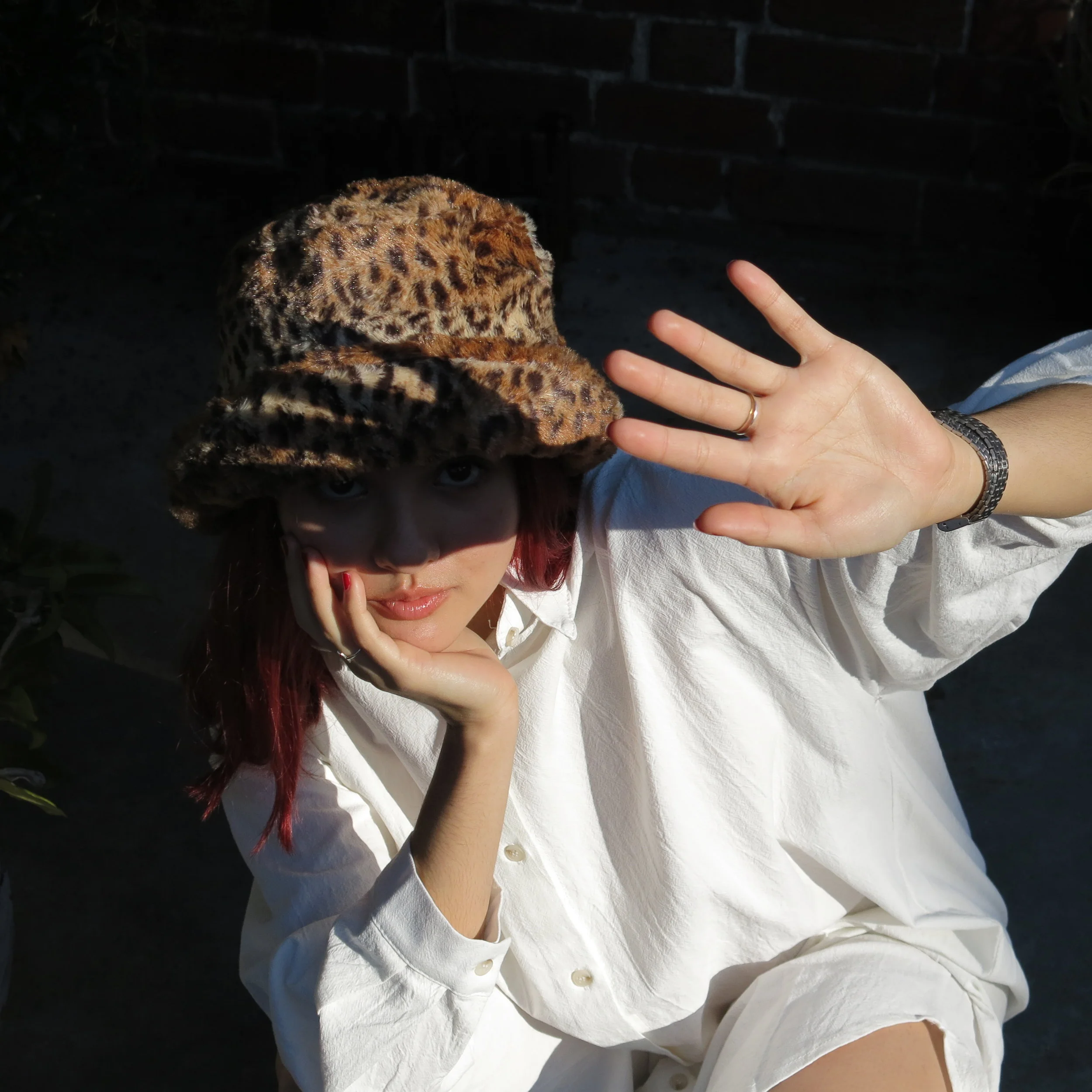 leopard fluffy bucket hat