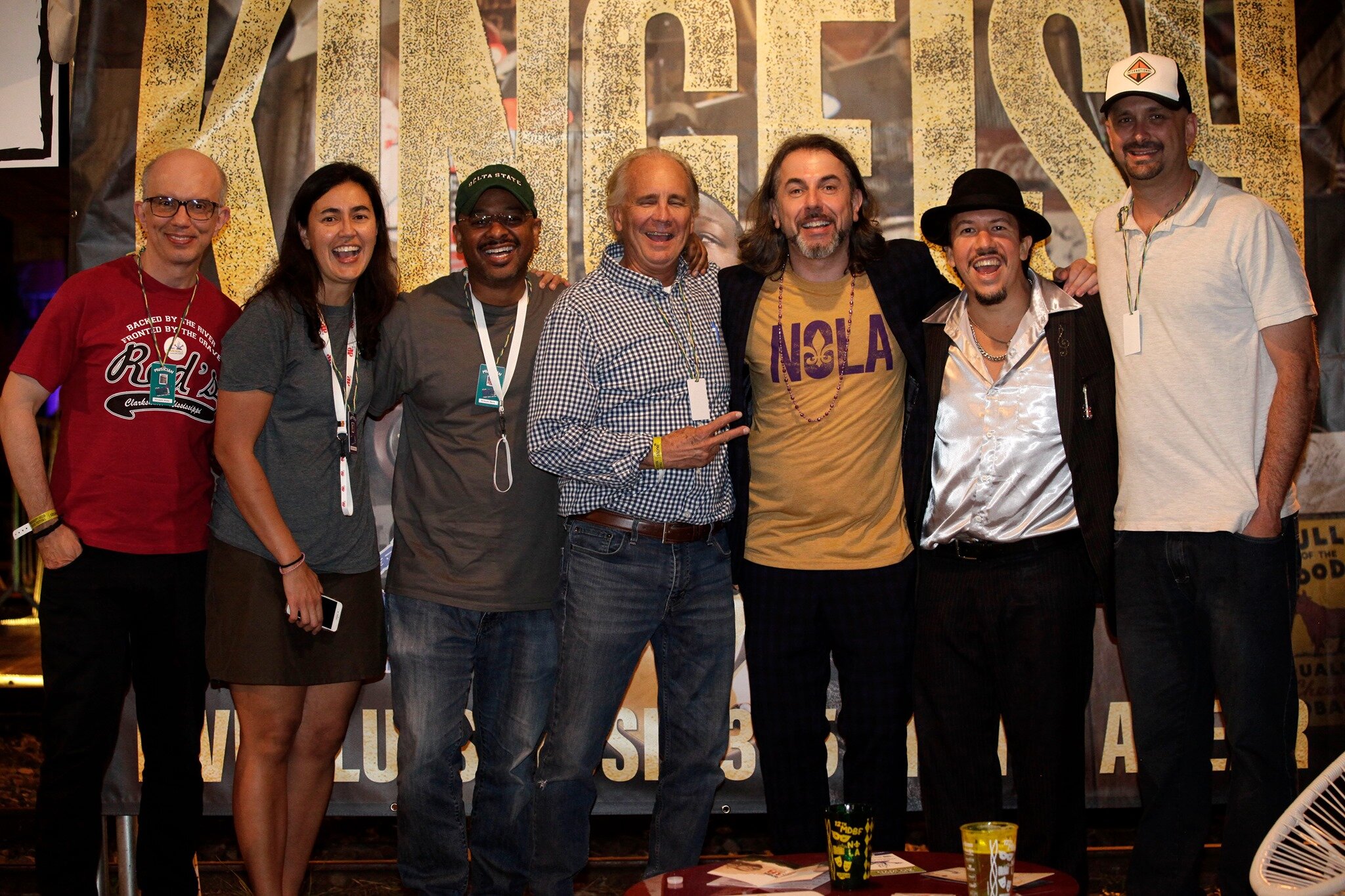 The “Delta Delegation” poses with organizers of the Mississippi Delta Blues Festival.
