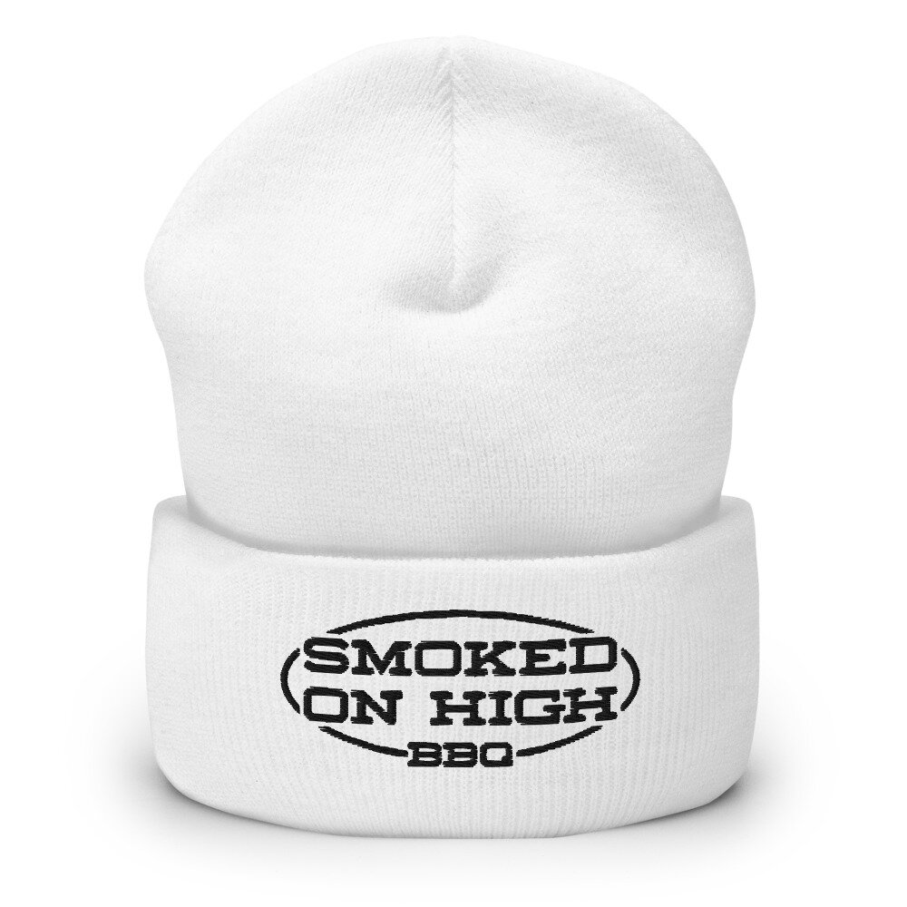 Black/White Embroidered Beanie — Smoked on High Barbeque Co.