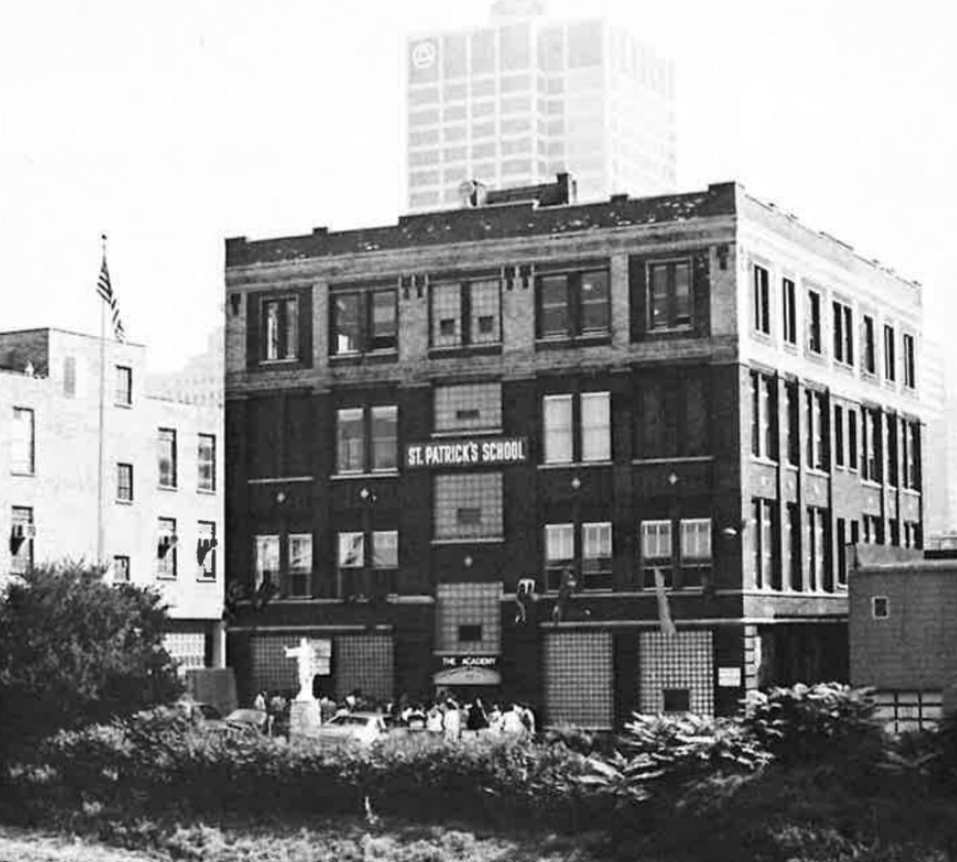 An image of the original Academy building, located at 718 West Adams Street.