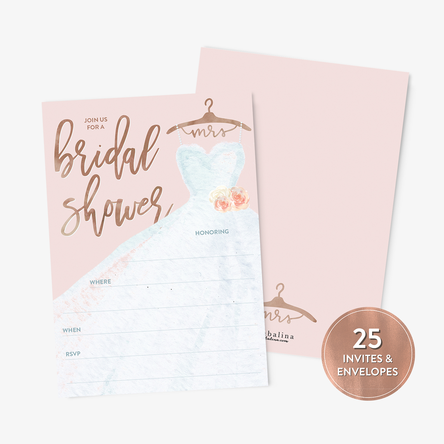 Wedding Dress Bridal Shower Invitations In Pink Tumbalina