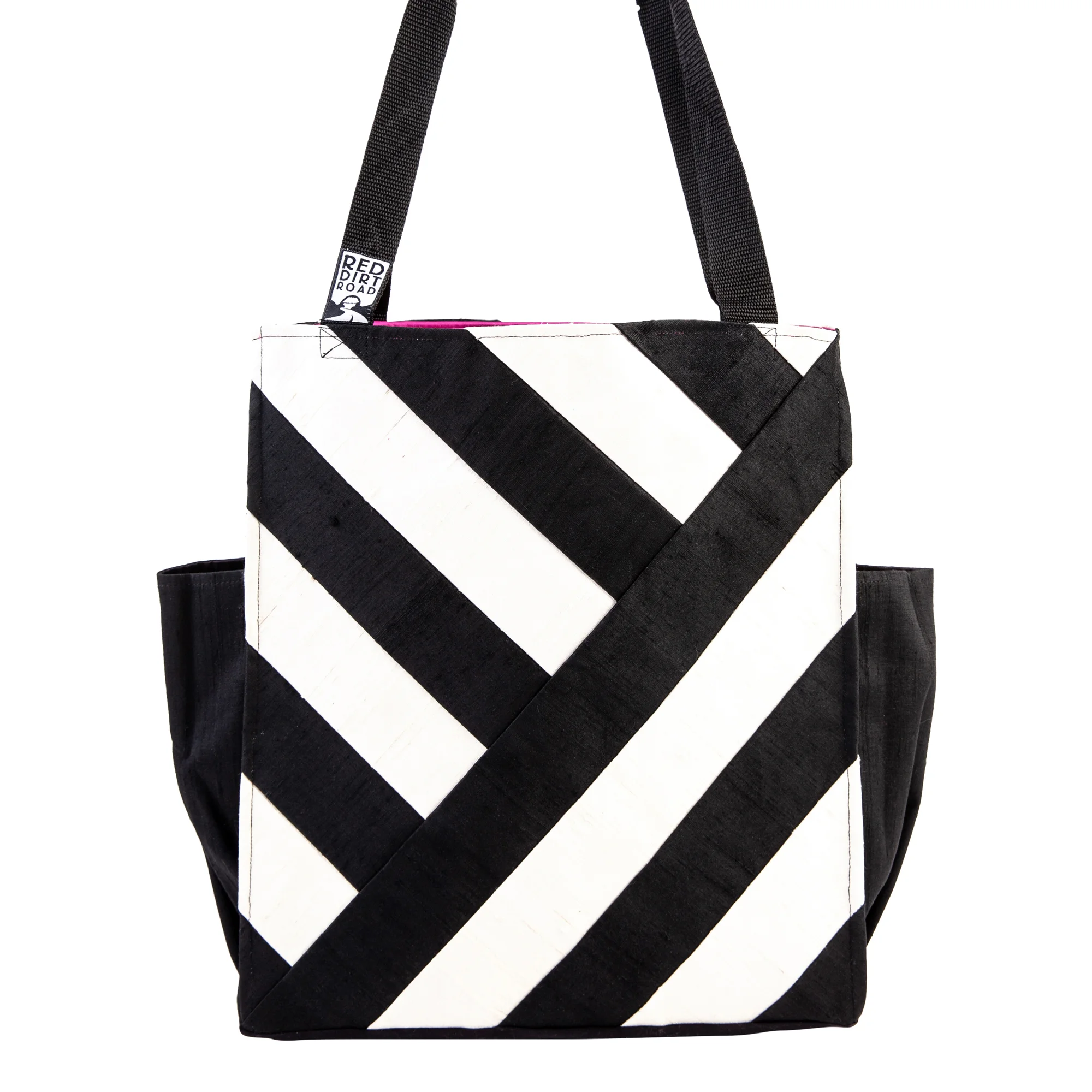 black and white striped bag