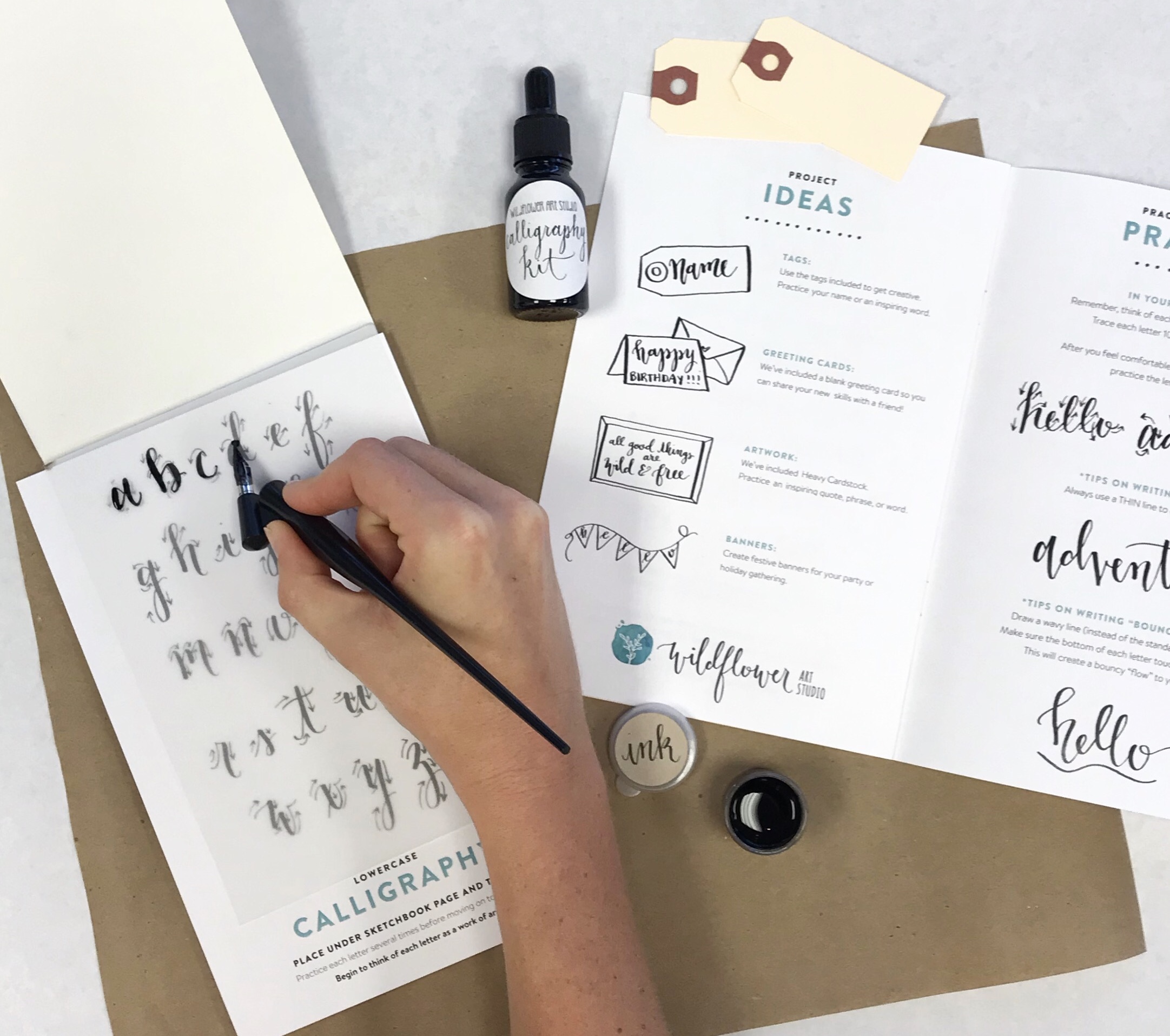 Brush Lettering Calligraphy Set with Book and Pens — Wildflower Art Studio