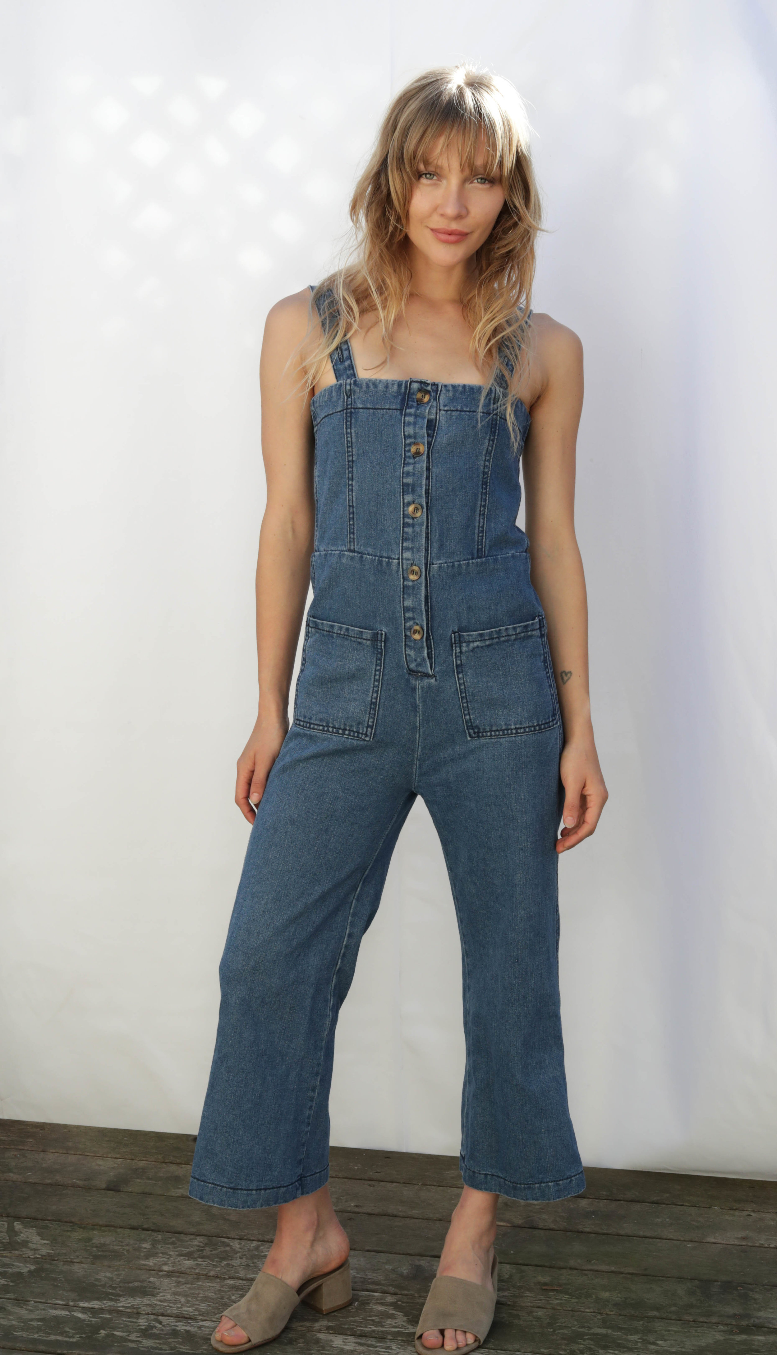 square neck denim jumpsuit