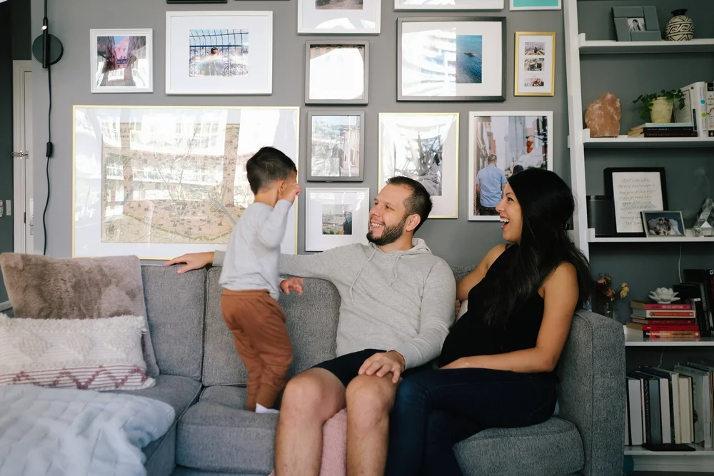 The adorable family in the living room