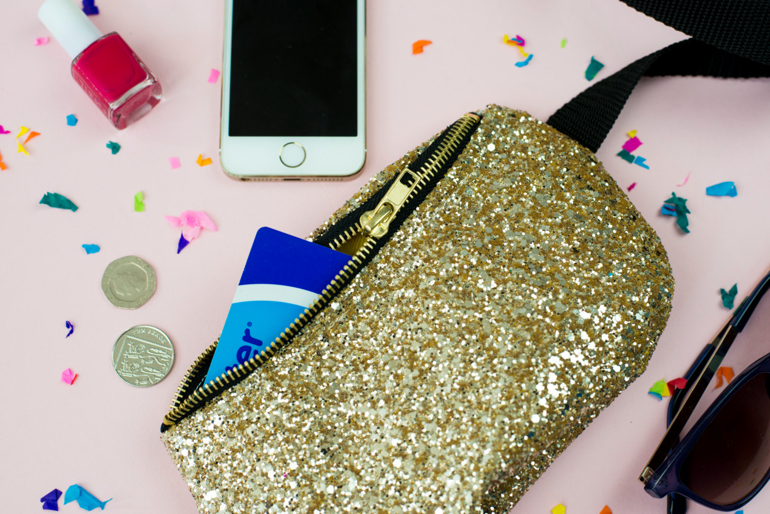 gold glitter fanny pack