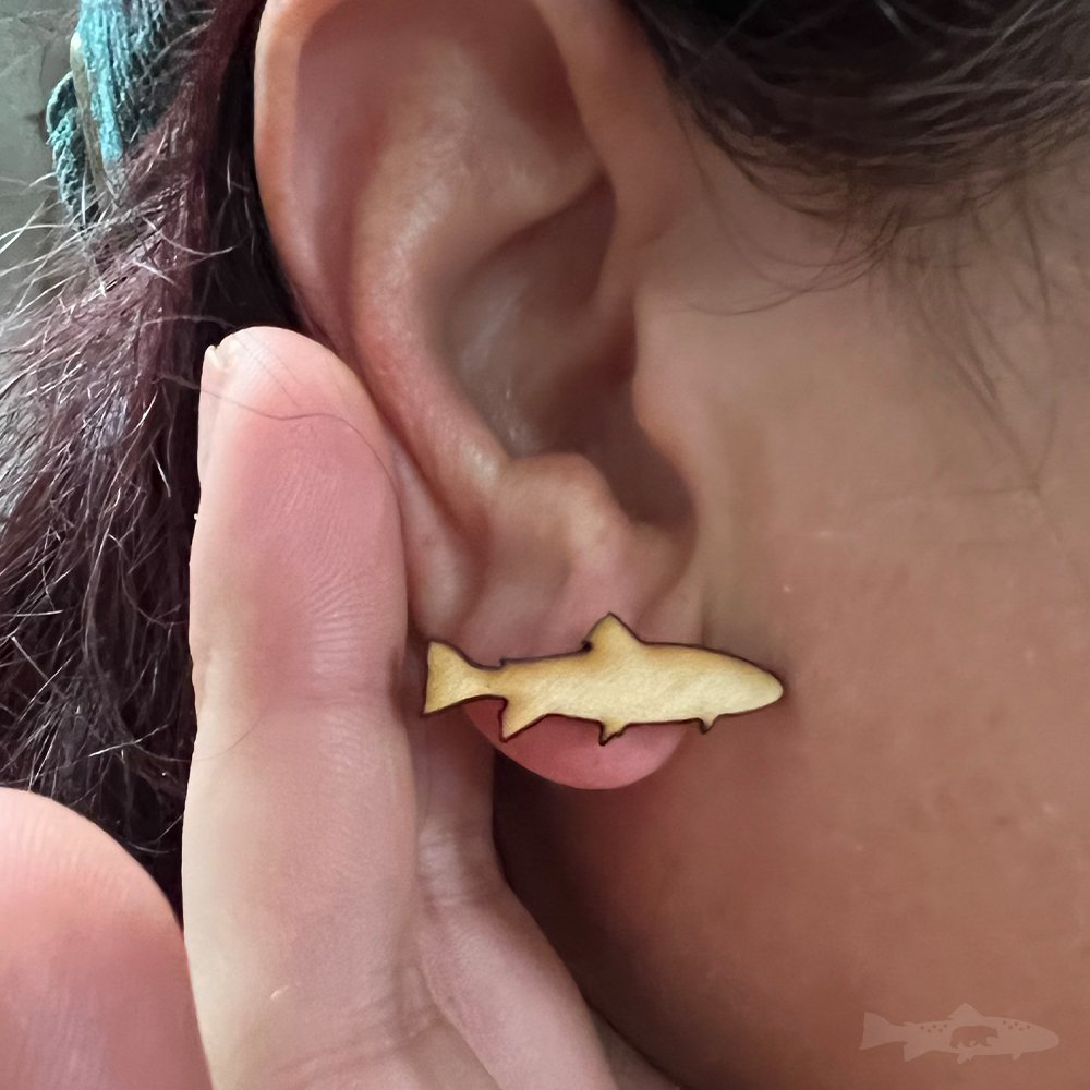 Wooden Trout Earrings and other women's fly fishing apparel Wood