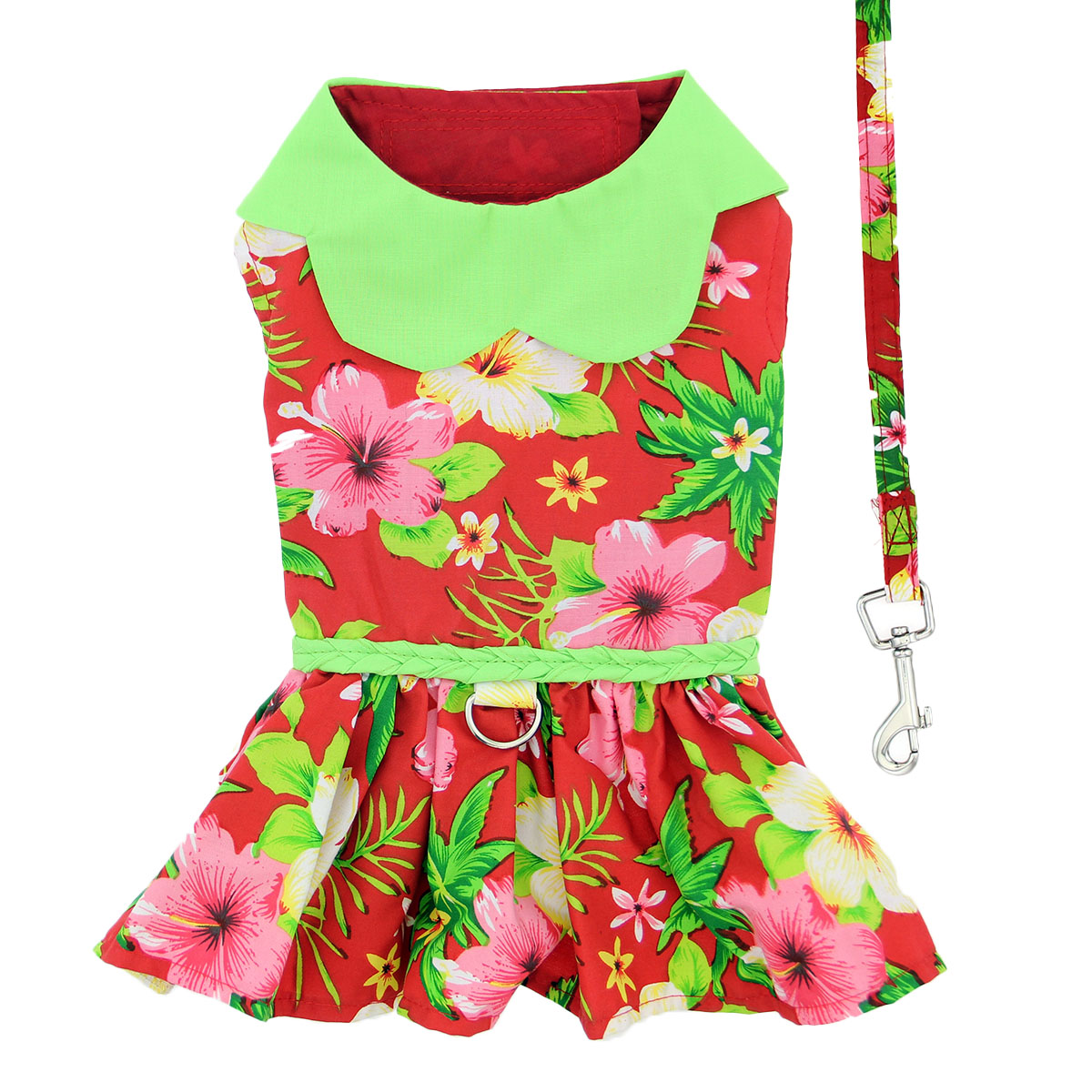 红色夏威夷芙蓉设计器狗线束礼服2195.jpg