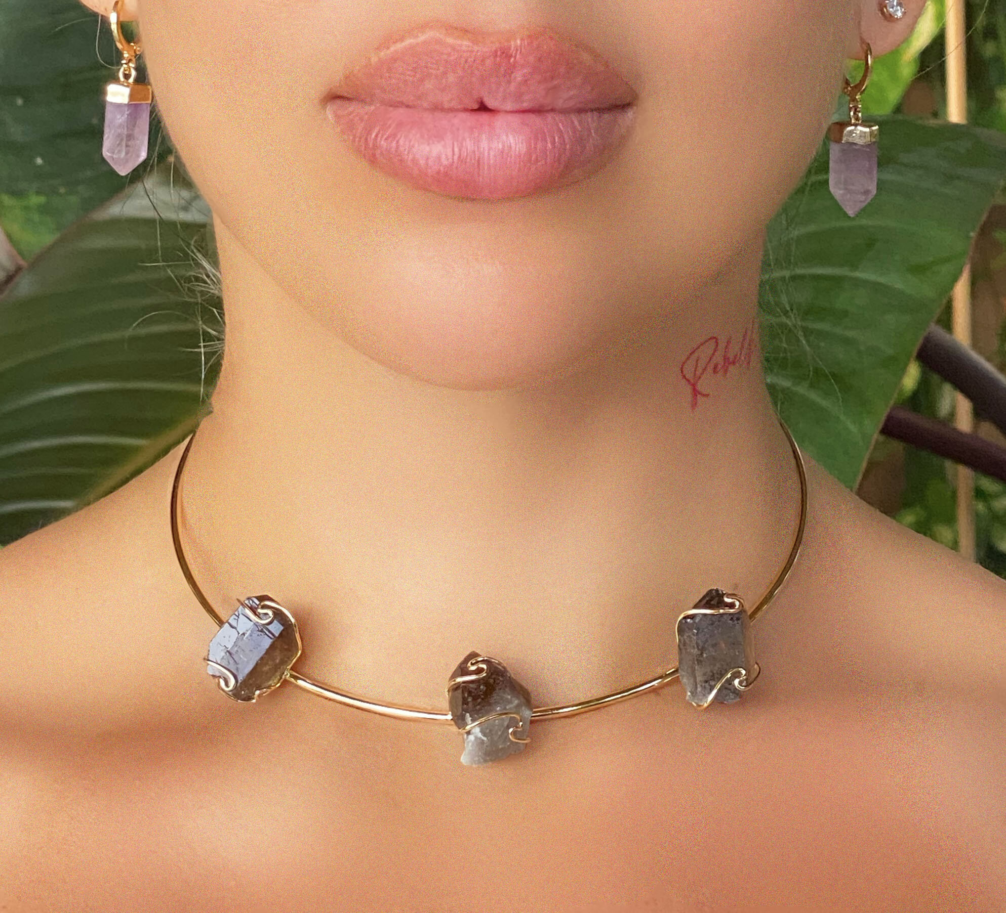 Crystal choker necklace quartz backdrop beaded by RasaVilJewelry