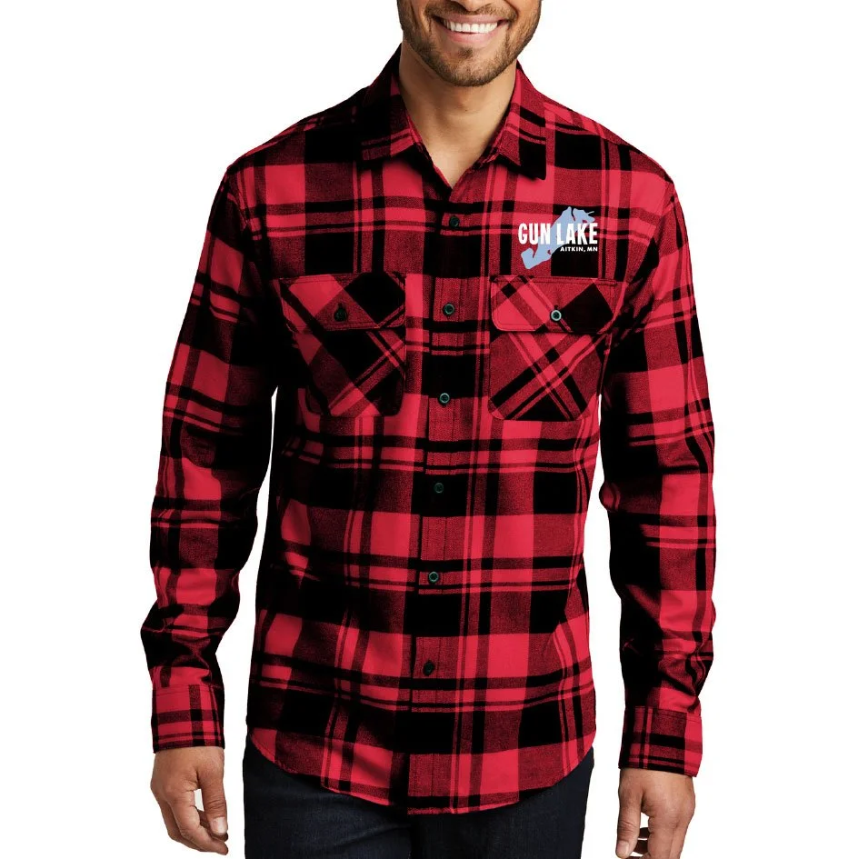 Gun Lake | Port Authority Plaid Flannel Shirt | Embroidered Lapel — Shirts Plus of Aitkin