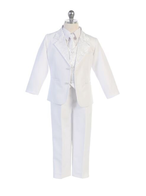 Boys baptism tuxedo in white with Maria GOLD Embroidering and included Estola 