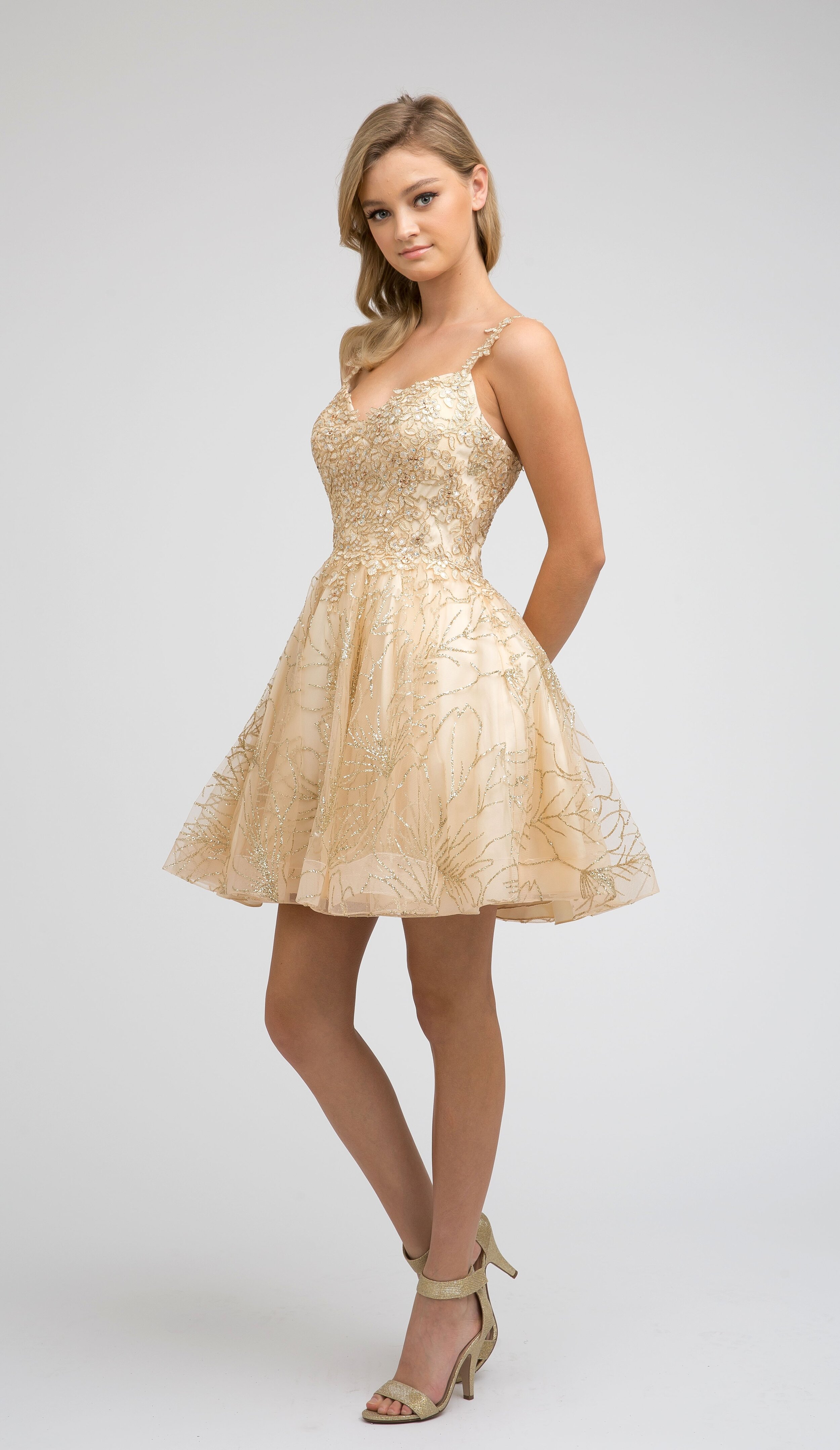 Blush/Gold Embroidered Homecoming Dress ...