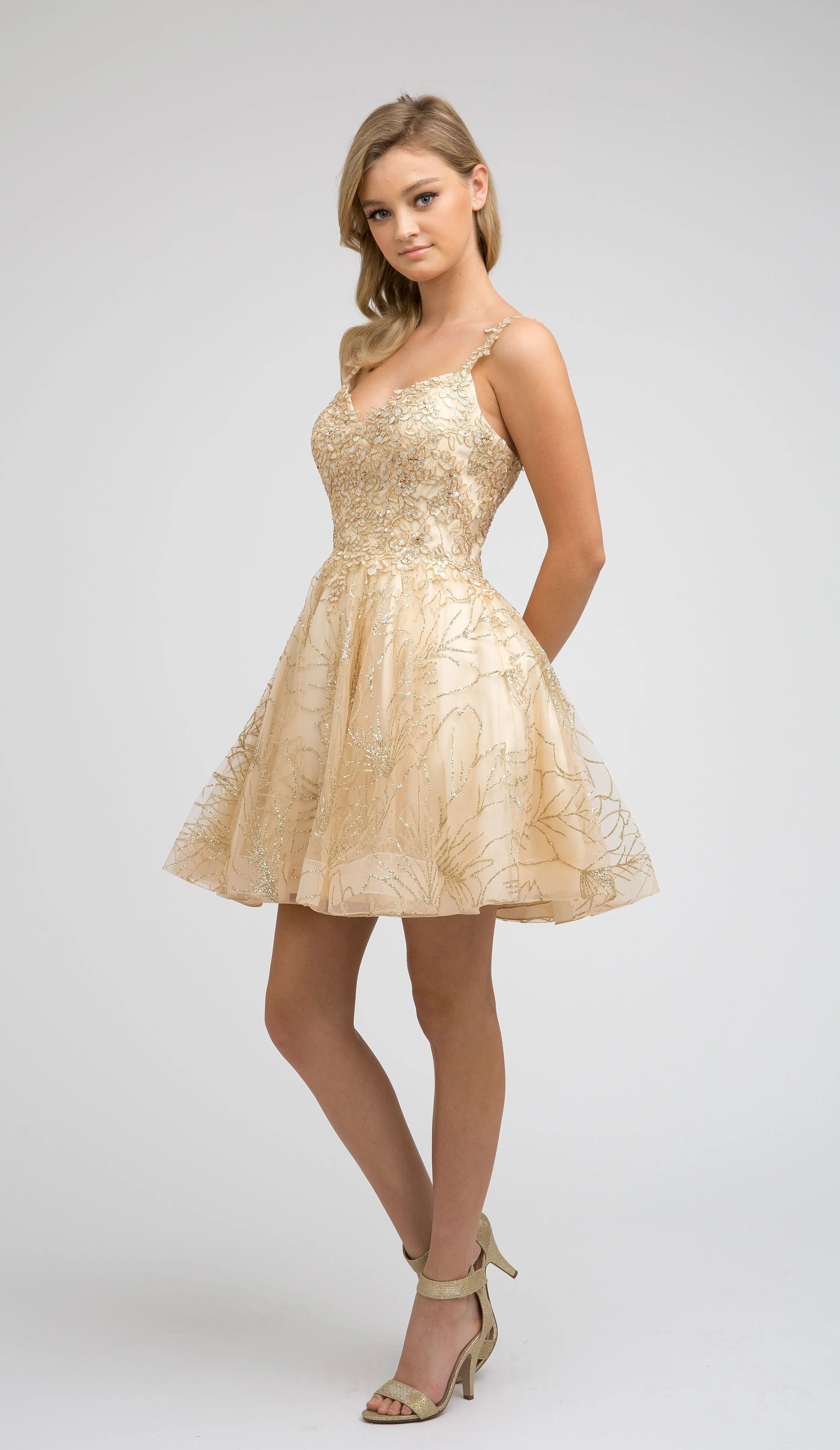 Blush/Gold Embroidered Homecoming Dress ...