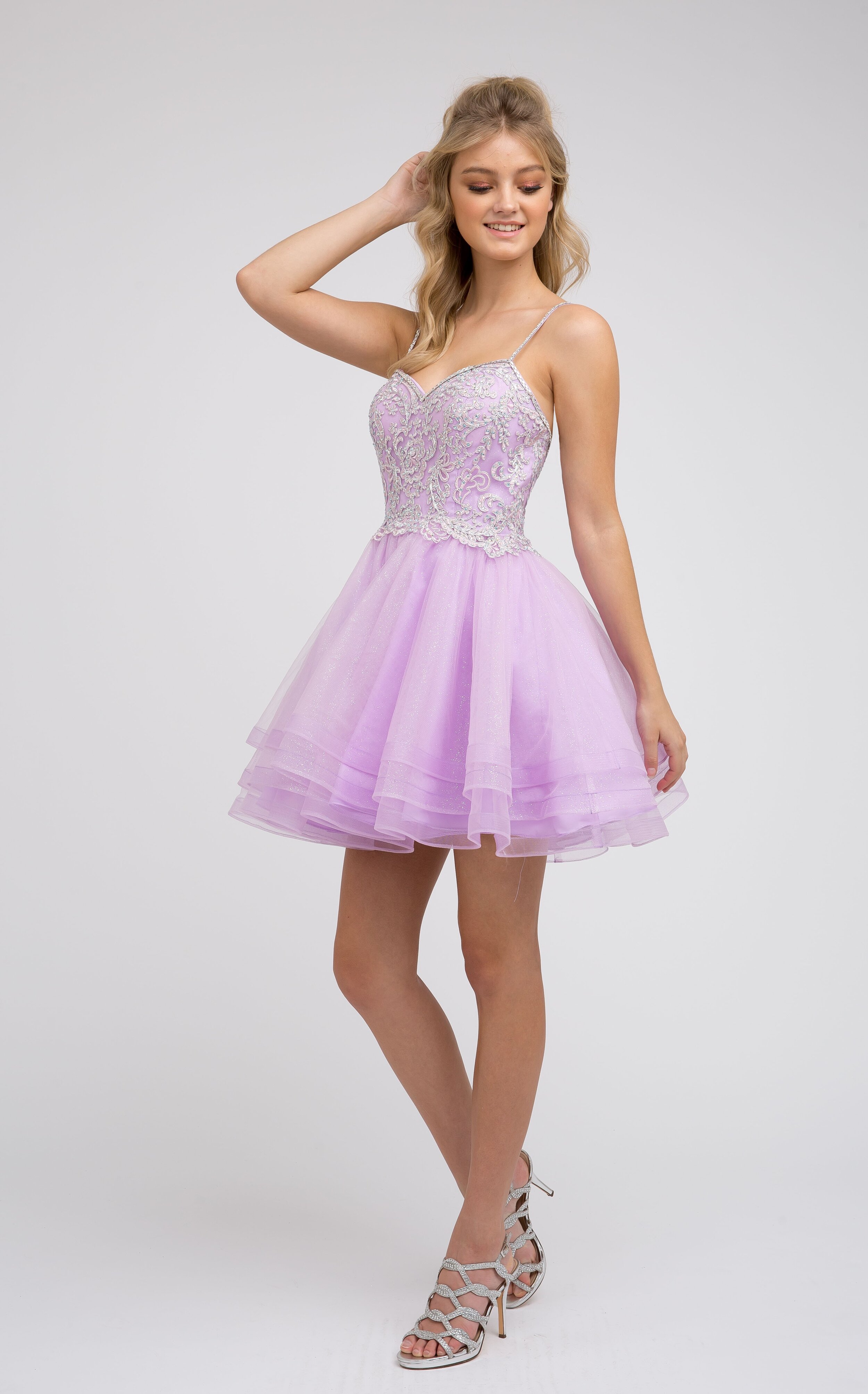 Lilac Layered Short Dress- JT-00849 ...