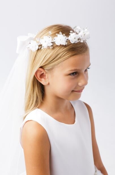 First Communion Flower Crown w/ Veil- TT-00776 — Danielly's Boutique