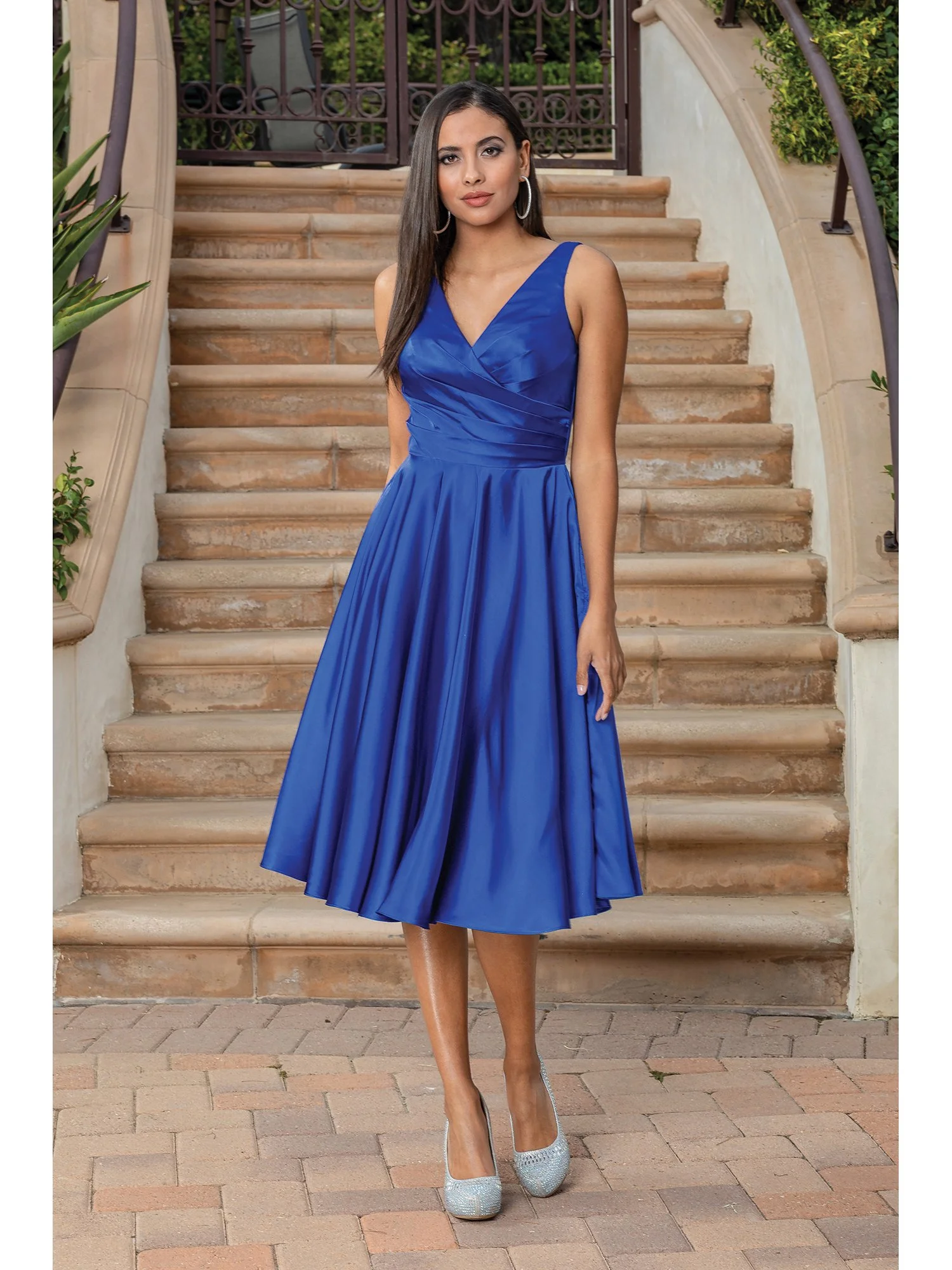44500: Tulle A-Line Gown with Plunging Notch Neckline and 3D