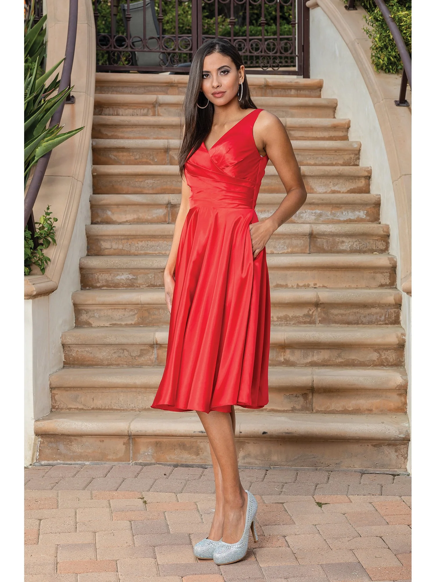 44500: Tulle A-Line Gown with Plunging Notch Neckline and 3D