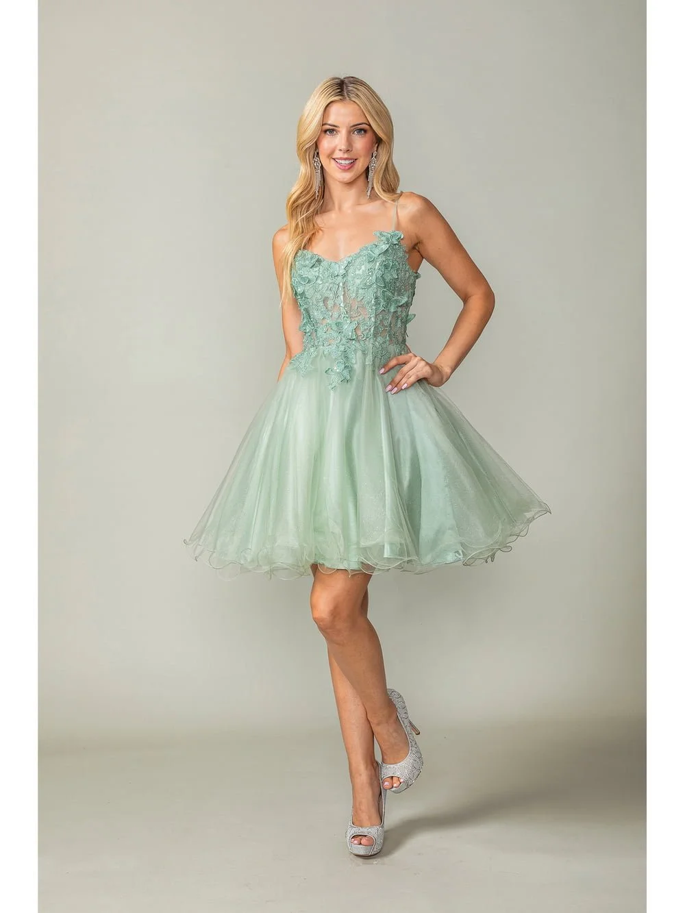 Sage Gleaming Embellished Dama Dress - DQ3341 — Danielly 