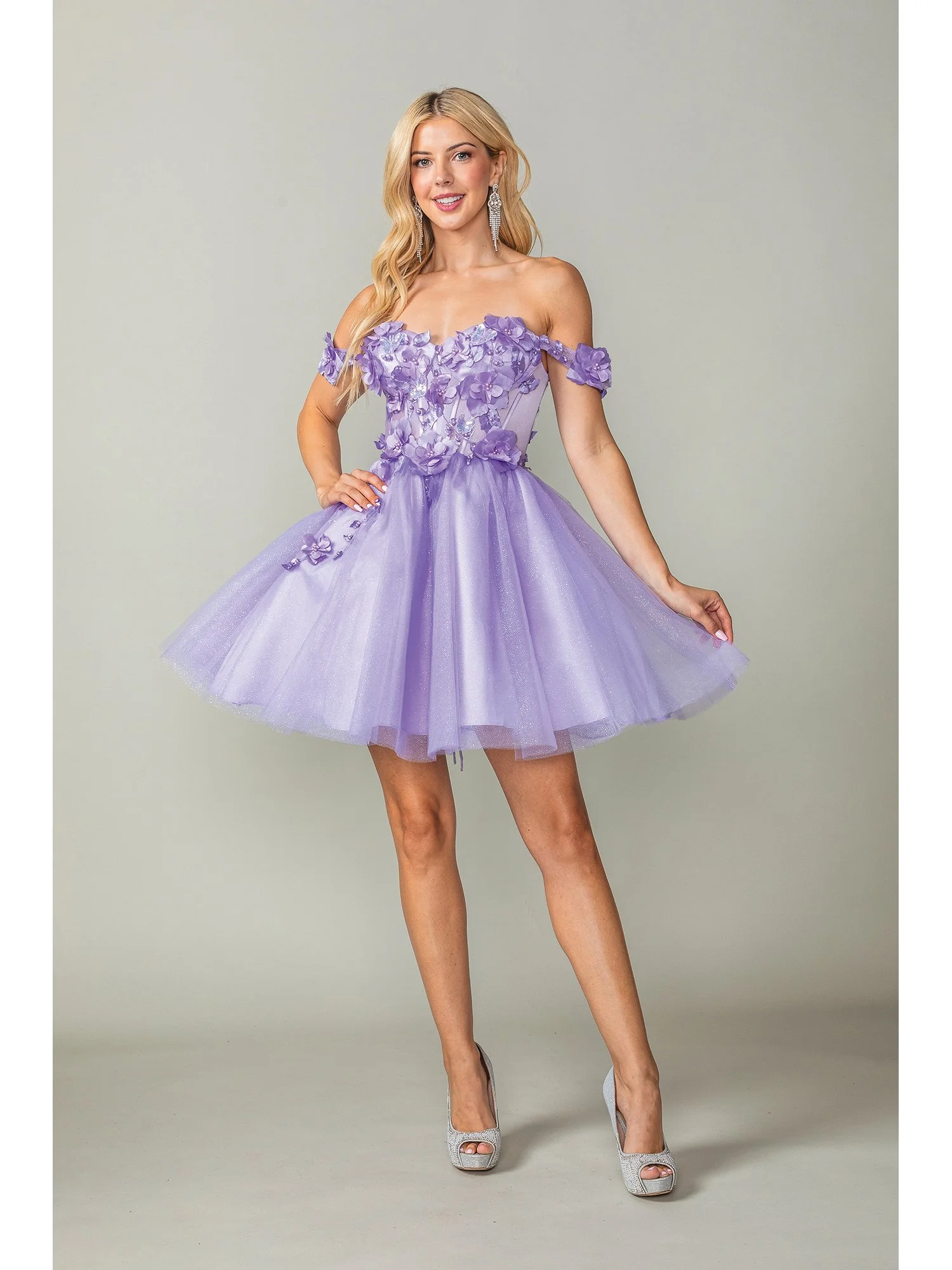 Lilac Off the Shoulder Short Dama Dress DQ3388 Danielly s Boutique