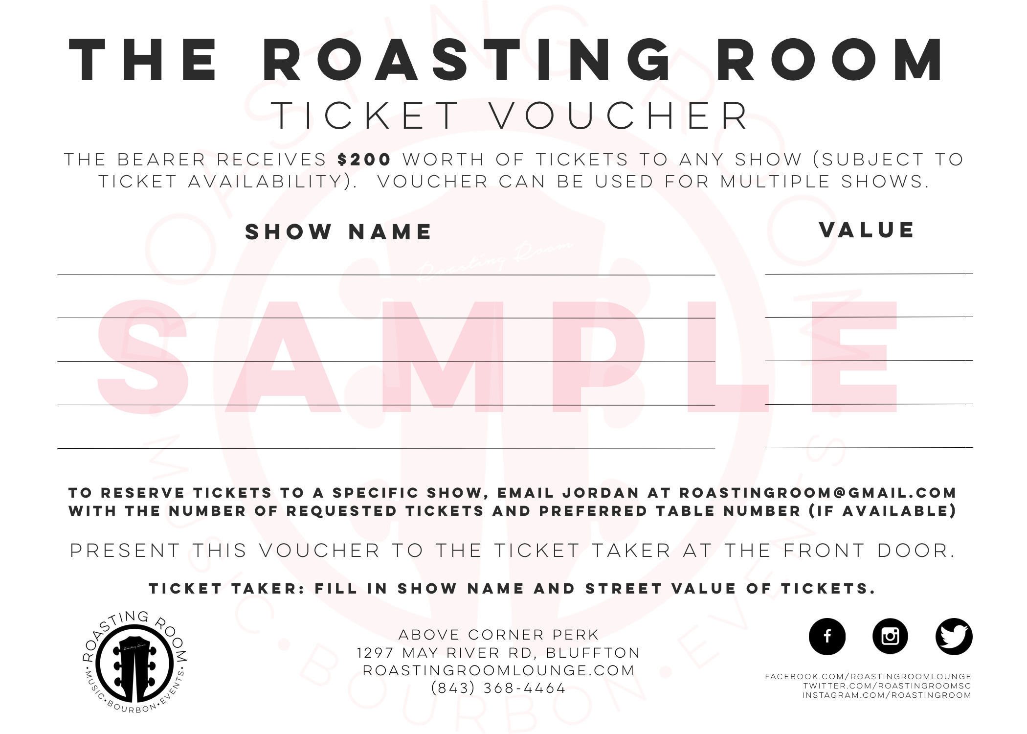 Physical Ticket Voucher The Roasting Room