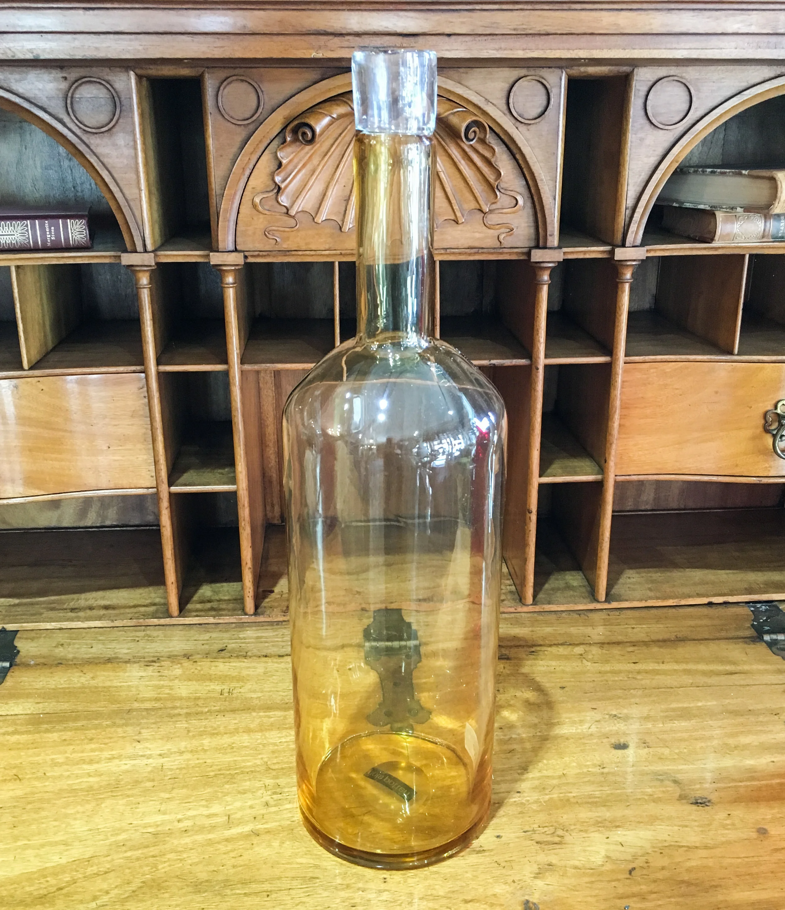 Tall Decorative Glass Bottles In Red And Amber
