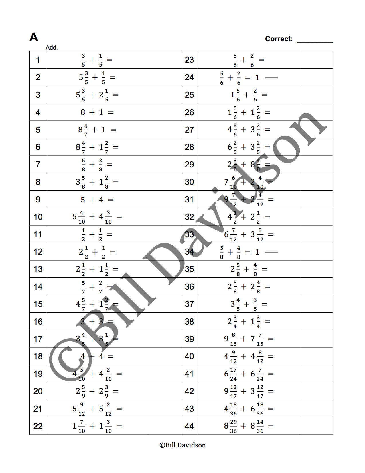 Add Mixed Numbers The Davidson Group
