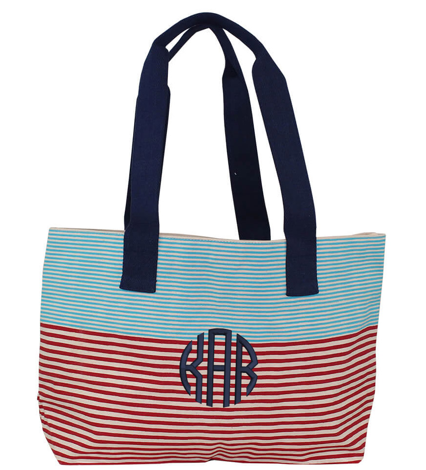 blue stripe beach bag