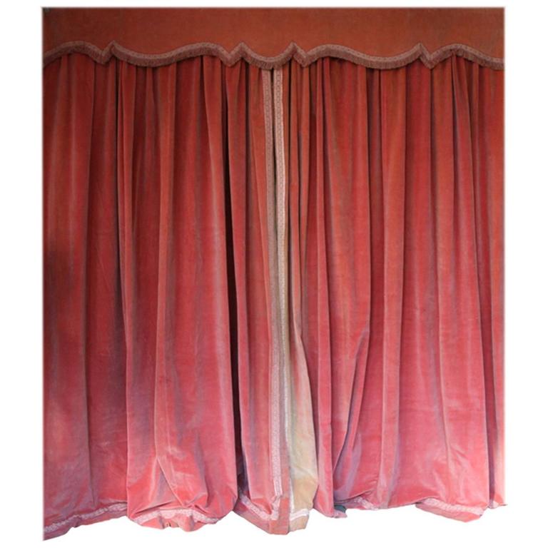 Pair Of Vintage Pink Velvet Drapes With Valence 145 Antiques