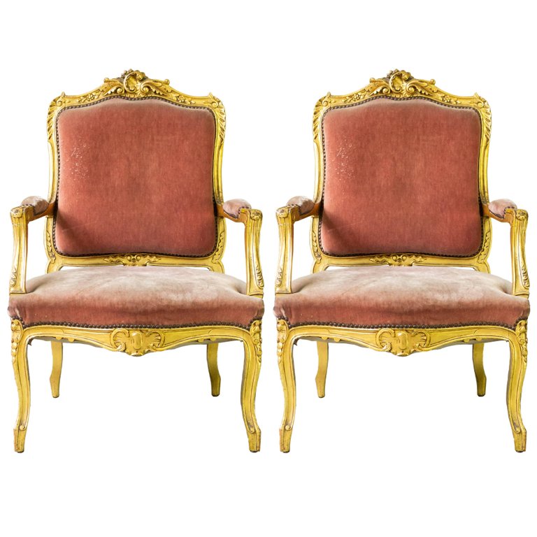 Pair Of French Louis Xv Style Gilt Armchairs Sn0615 02 145 Antiques